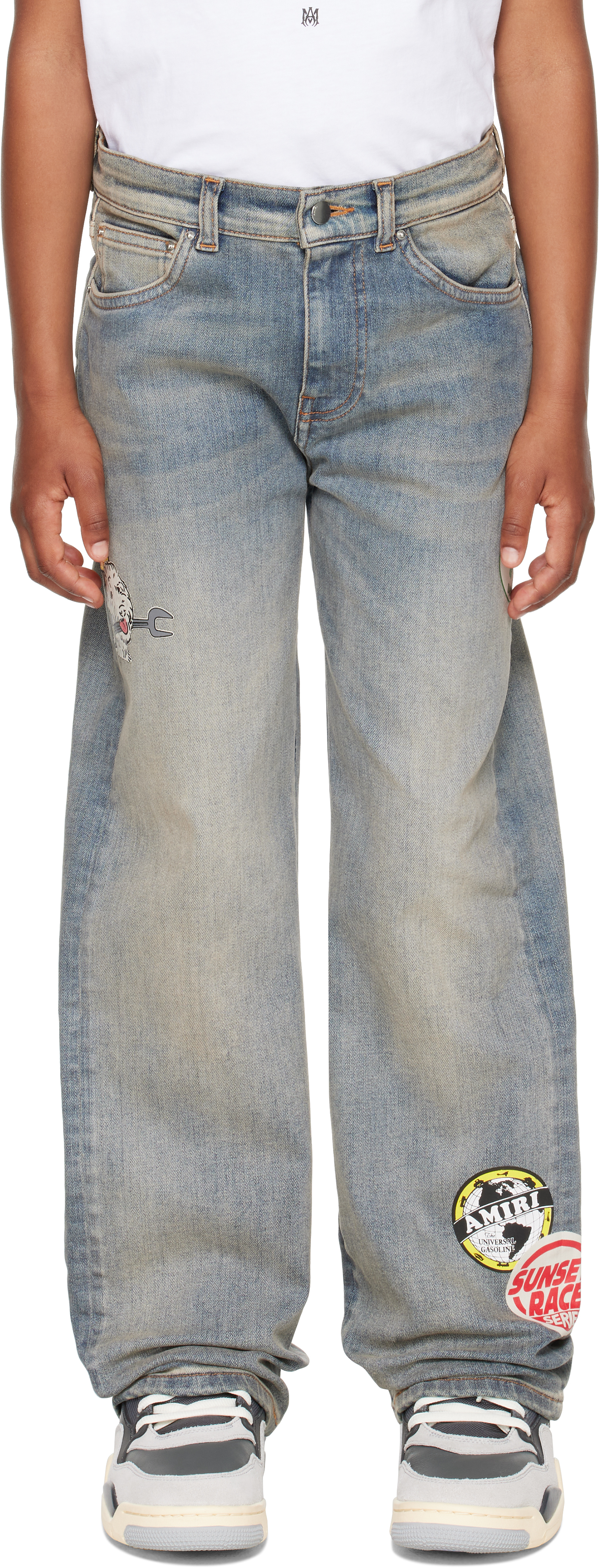 Amiri Kids Blue Station Patch Straight Jeans