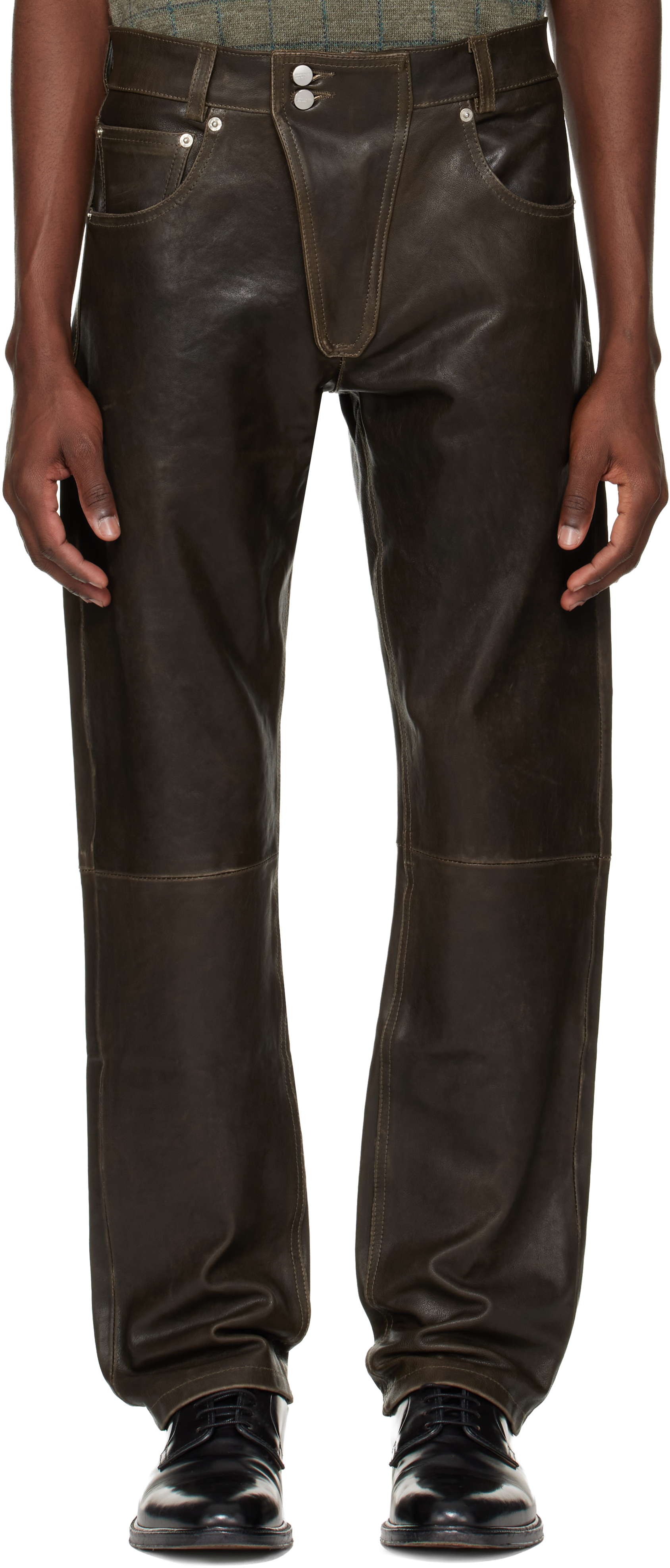 Enfants Riches Déprimés: Brown Moto Fly Straight Leg Leather Pants