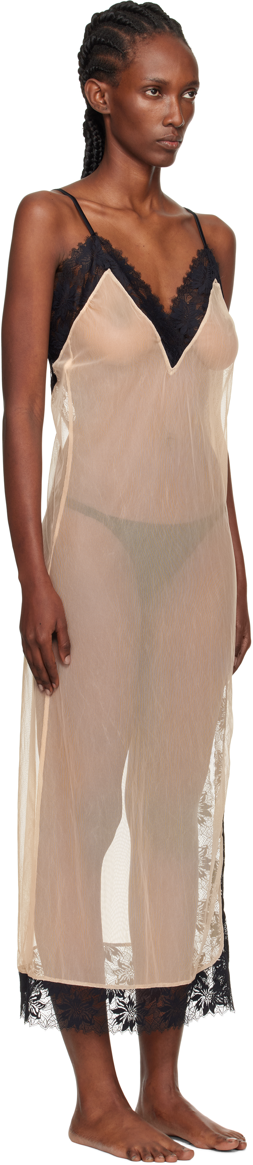 Yasmine Eslami Beige & Black Annabelle Satin Slip Maxi Dress