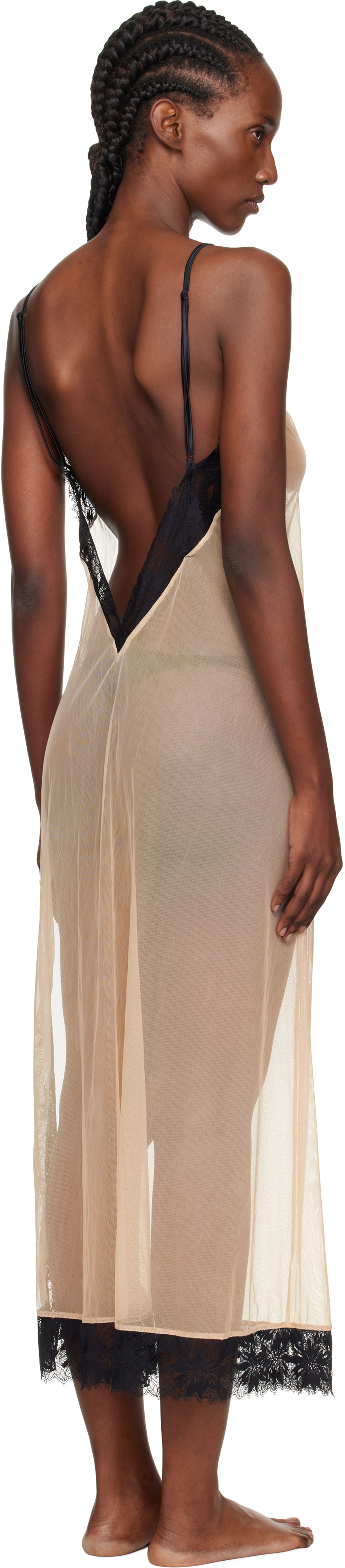 Yasmine Eslami Beige & Black Annabelle Satin Slip Maxi Dress