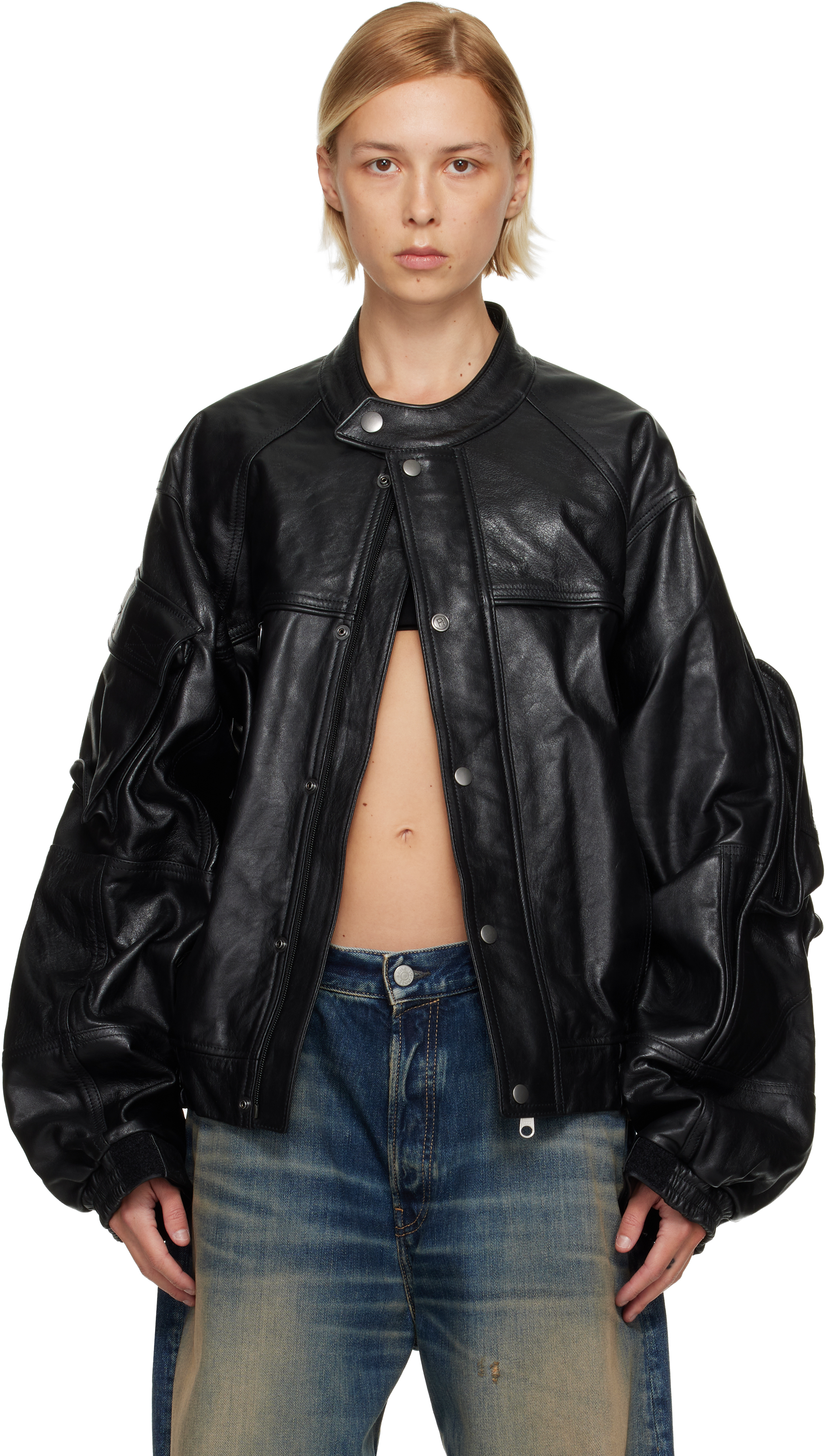 Martine Rose Black Bumbag Leather Jacket