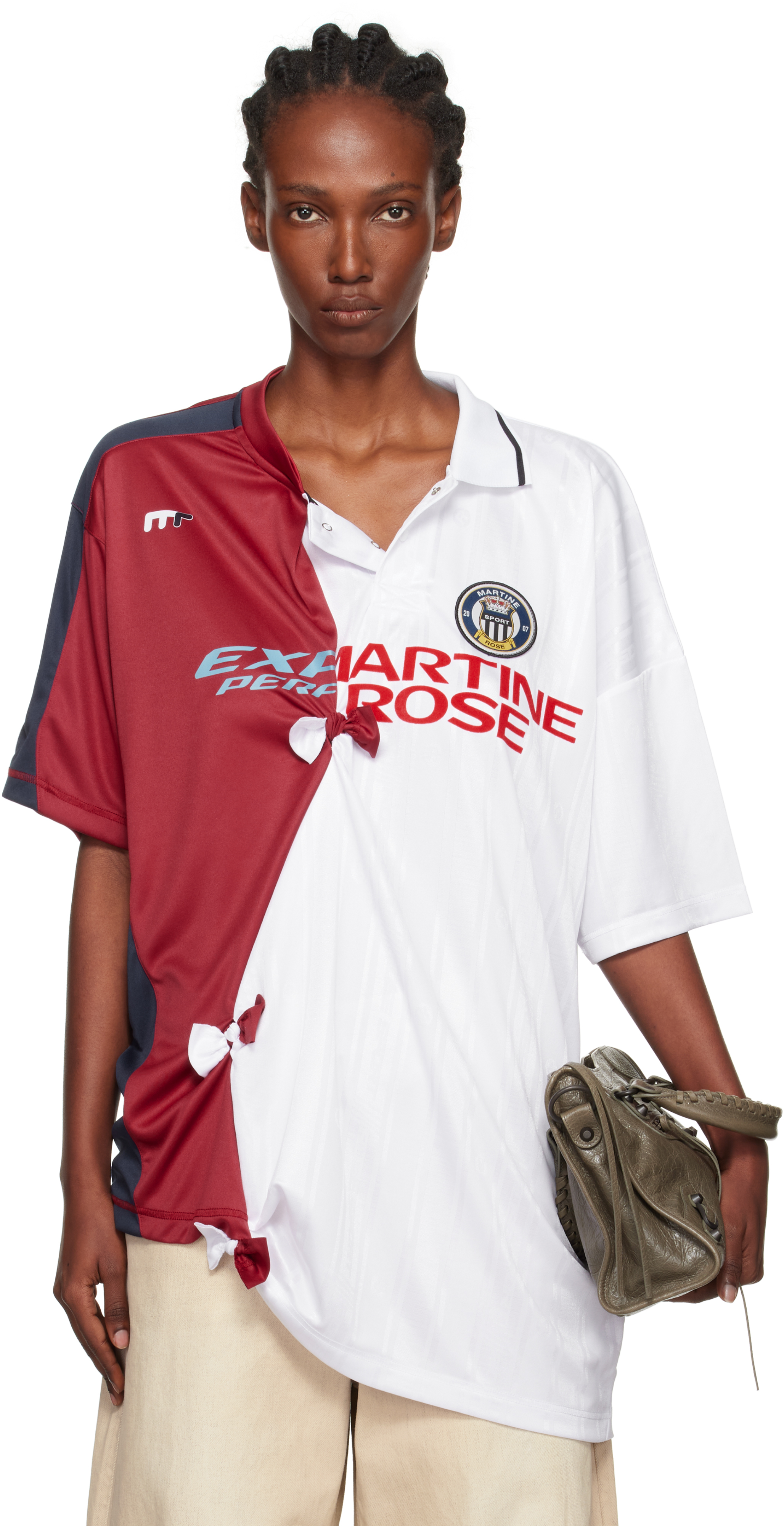 Martine Rose White & Burgundy Collage Football Top In White