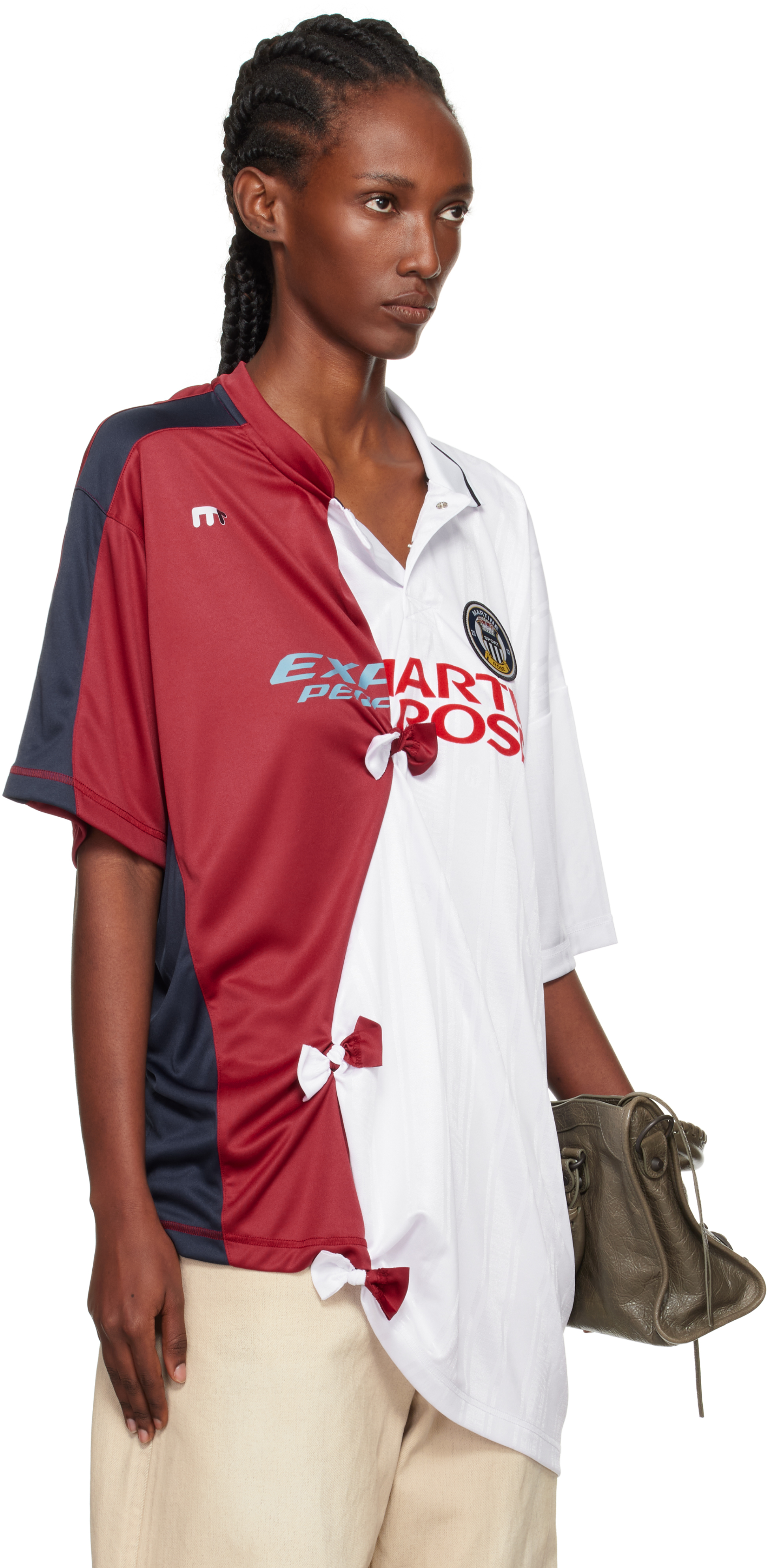 Martine Rose White & Burgundy Collage Football Top In White
