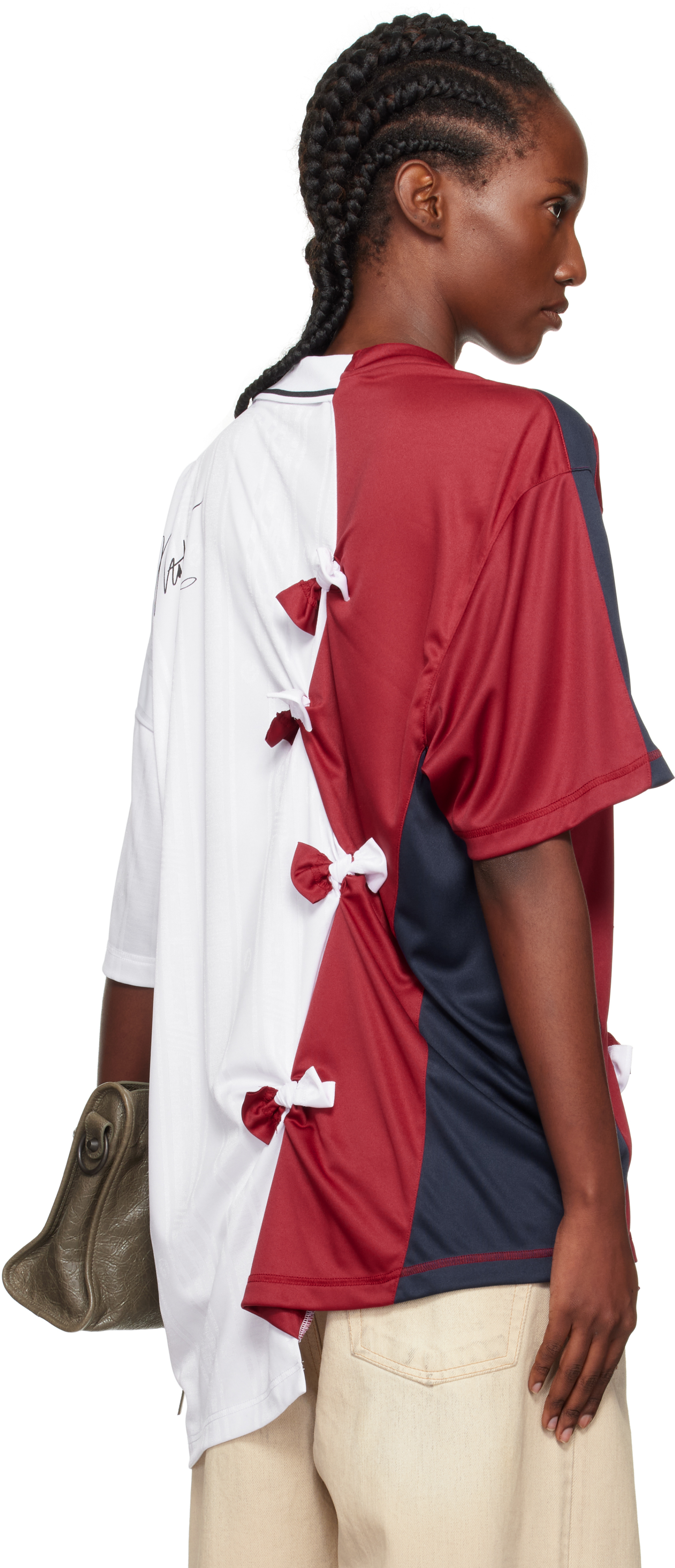 Martine Rose White & Burgundy Collage Football Top In White