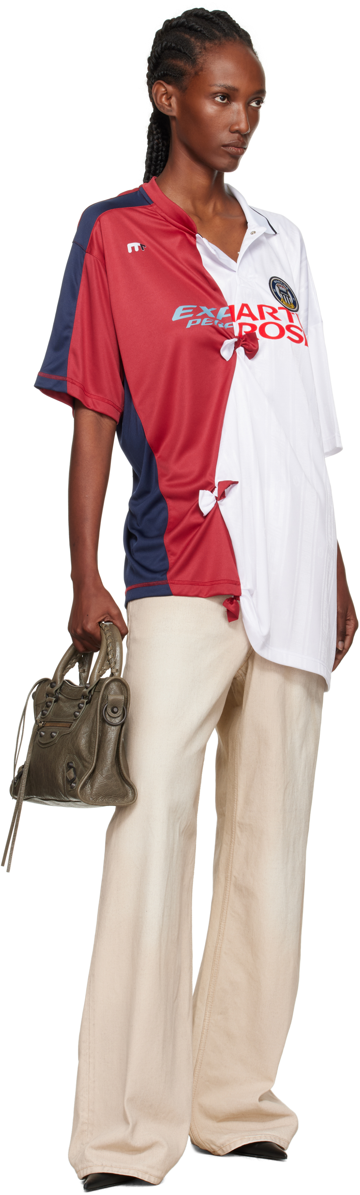 Martine Rose White & Burgundy Collage Football Top In White