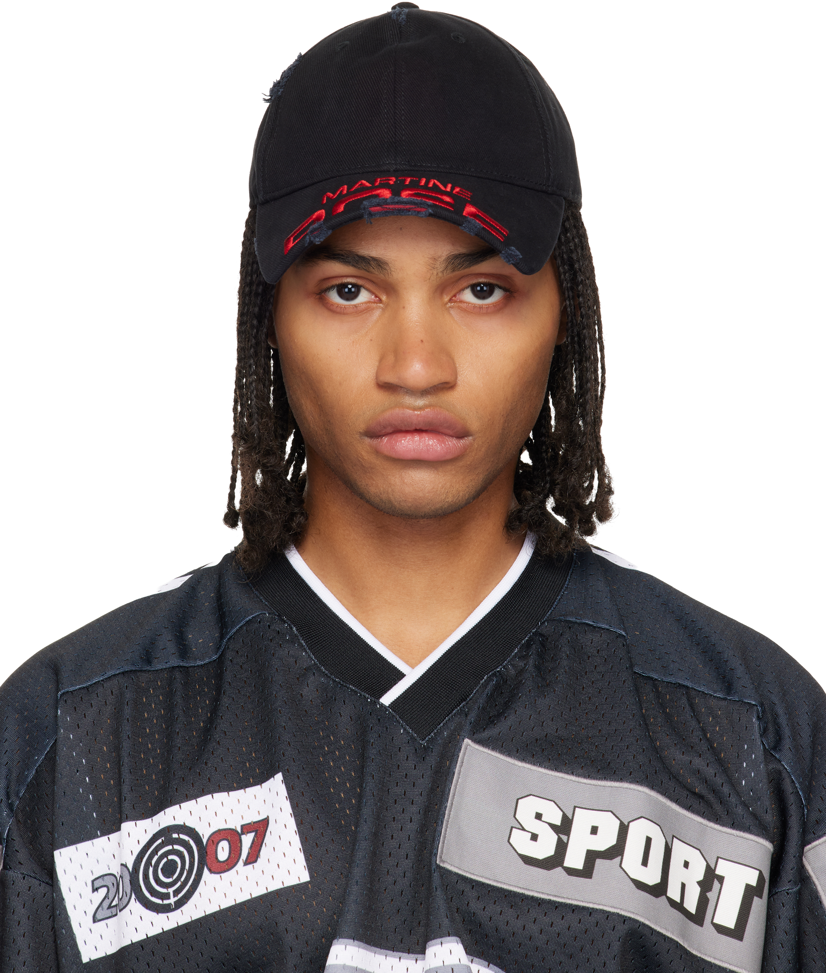 Martine Rose: Black Cut Peak Cap | SSENSE