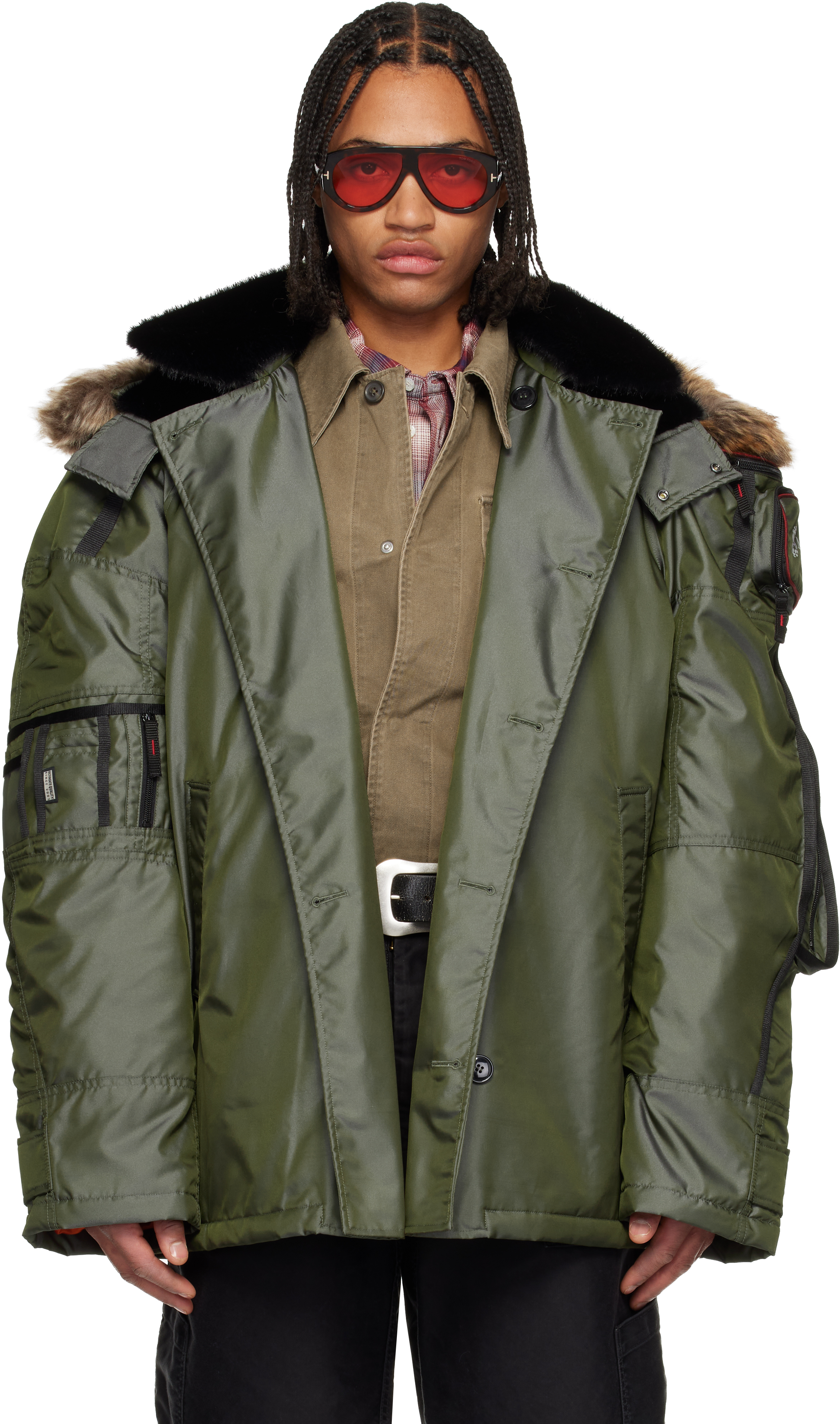 Martine Rose Gray Bumbag Coat In Green