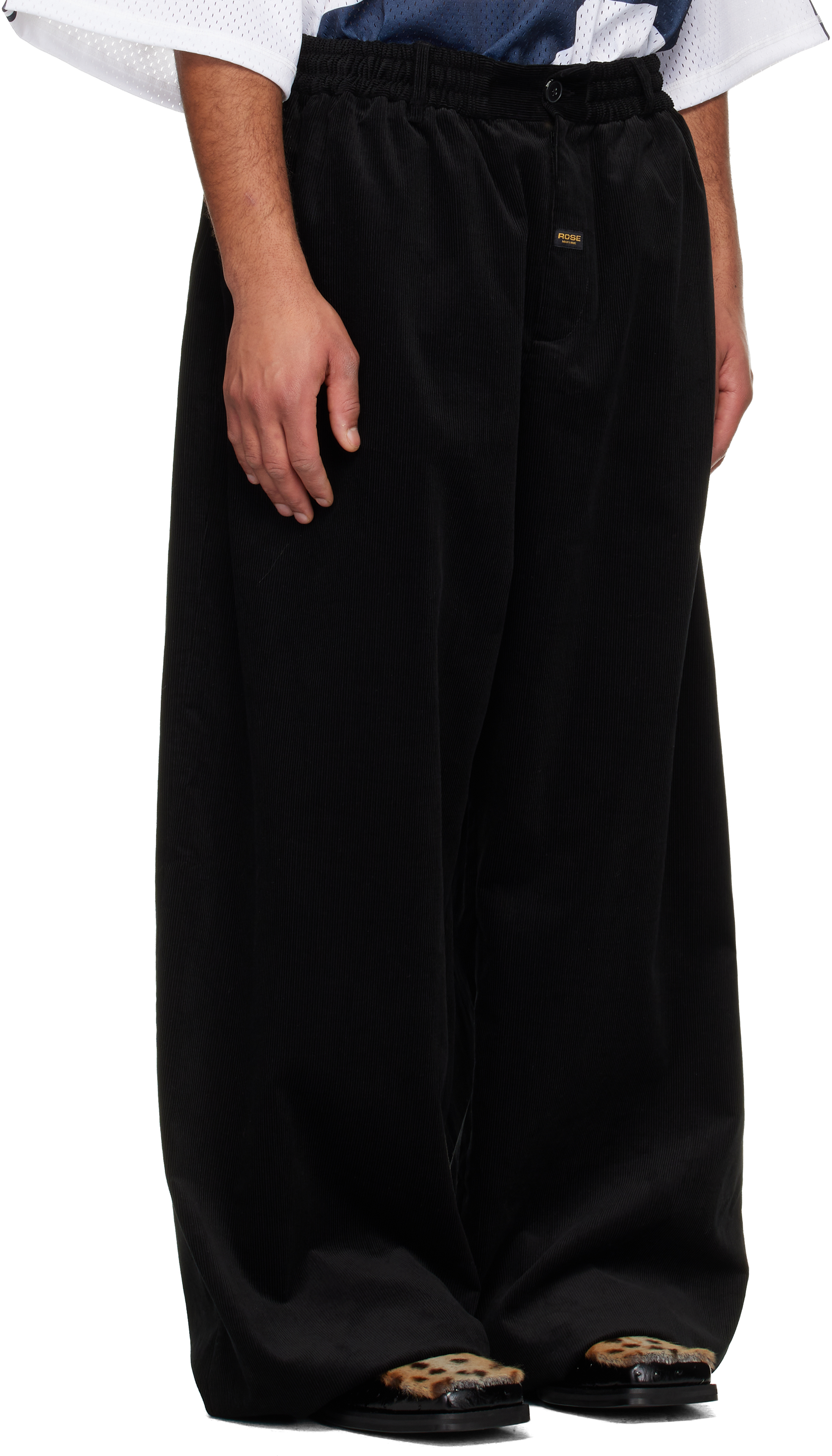 Martine Rose Black Extreme Wide Leg Tailored Trousers In Animal Print