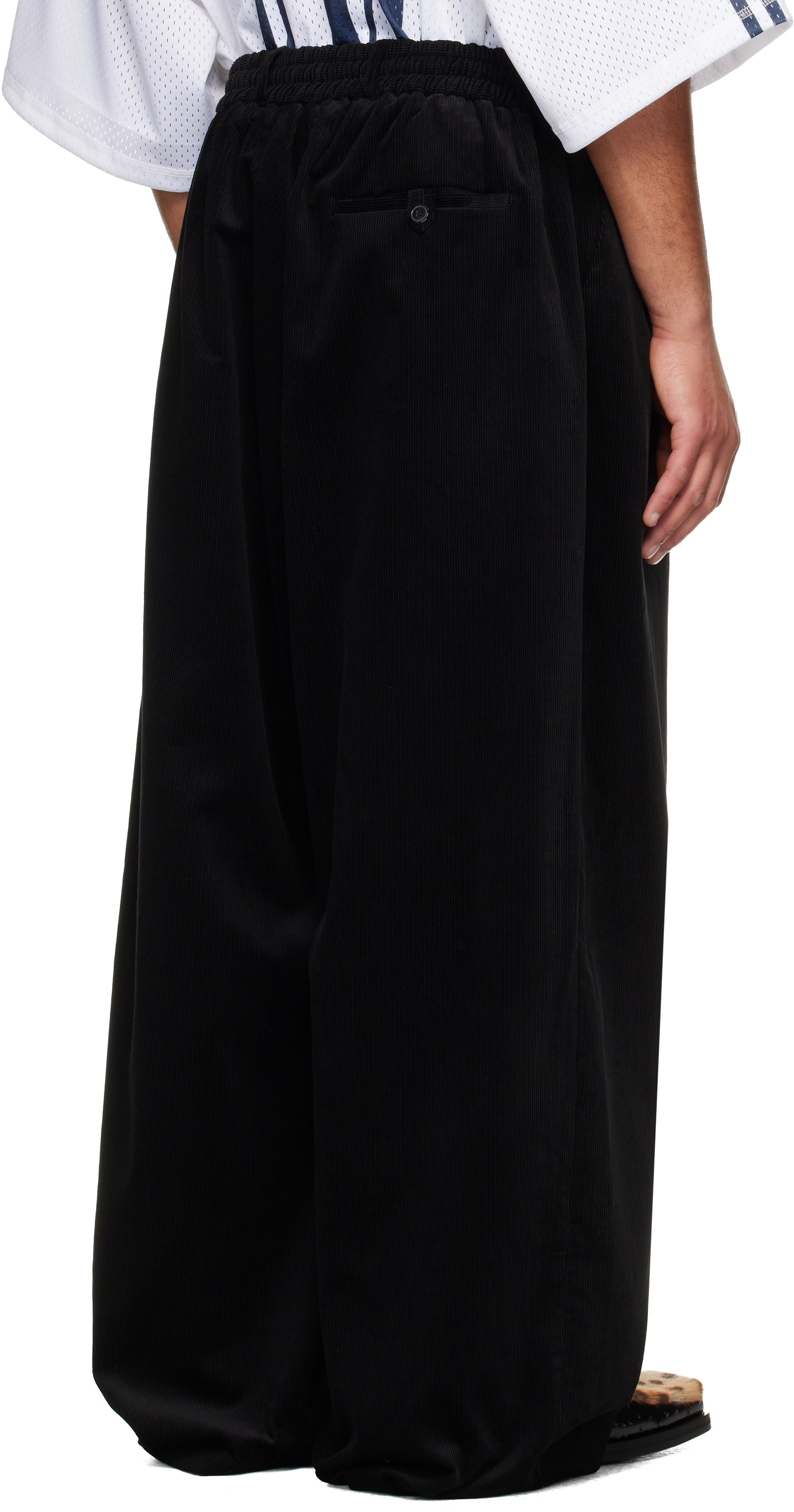 Martine Rose Black Extreme Wide Leg Tailored Trousers In Animal Print