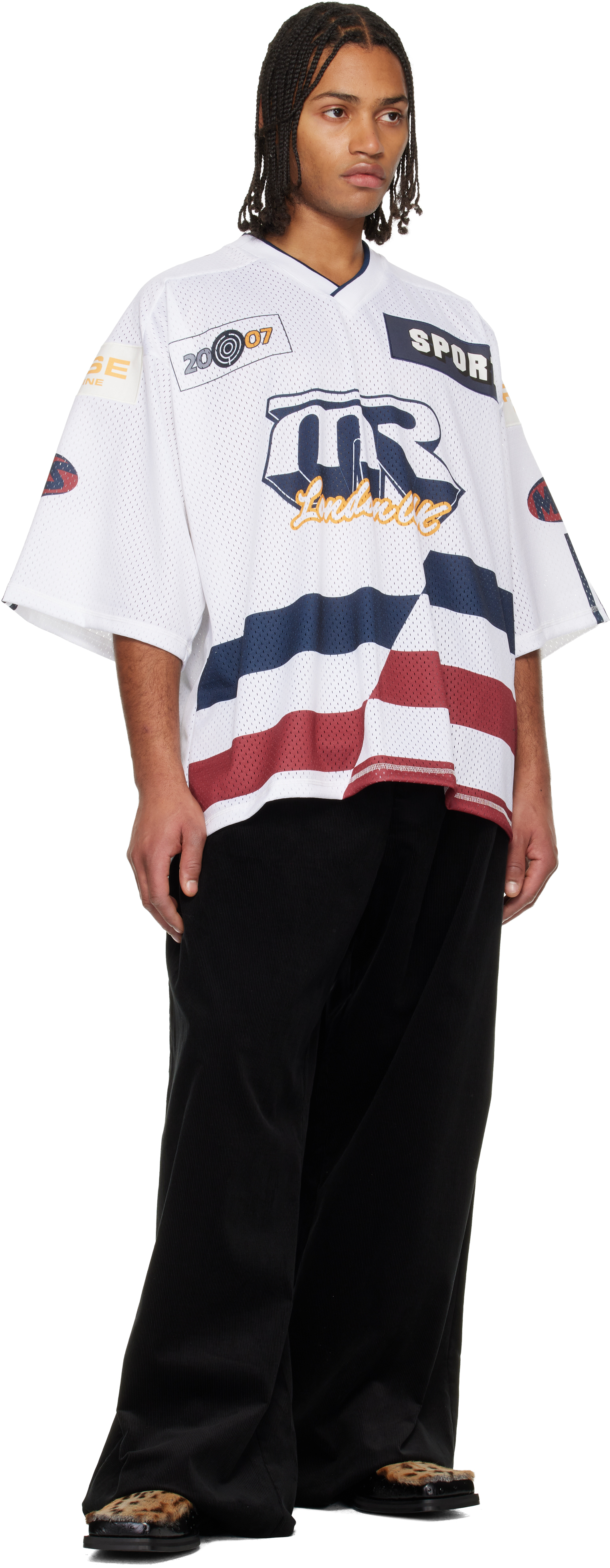 Martine Rose Black Extreme Wide Leg Tailored Trousers In Animal Print