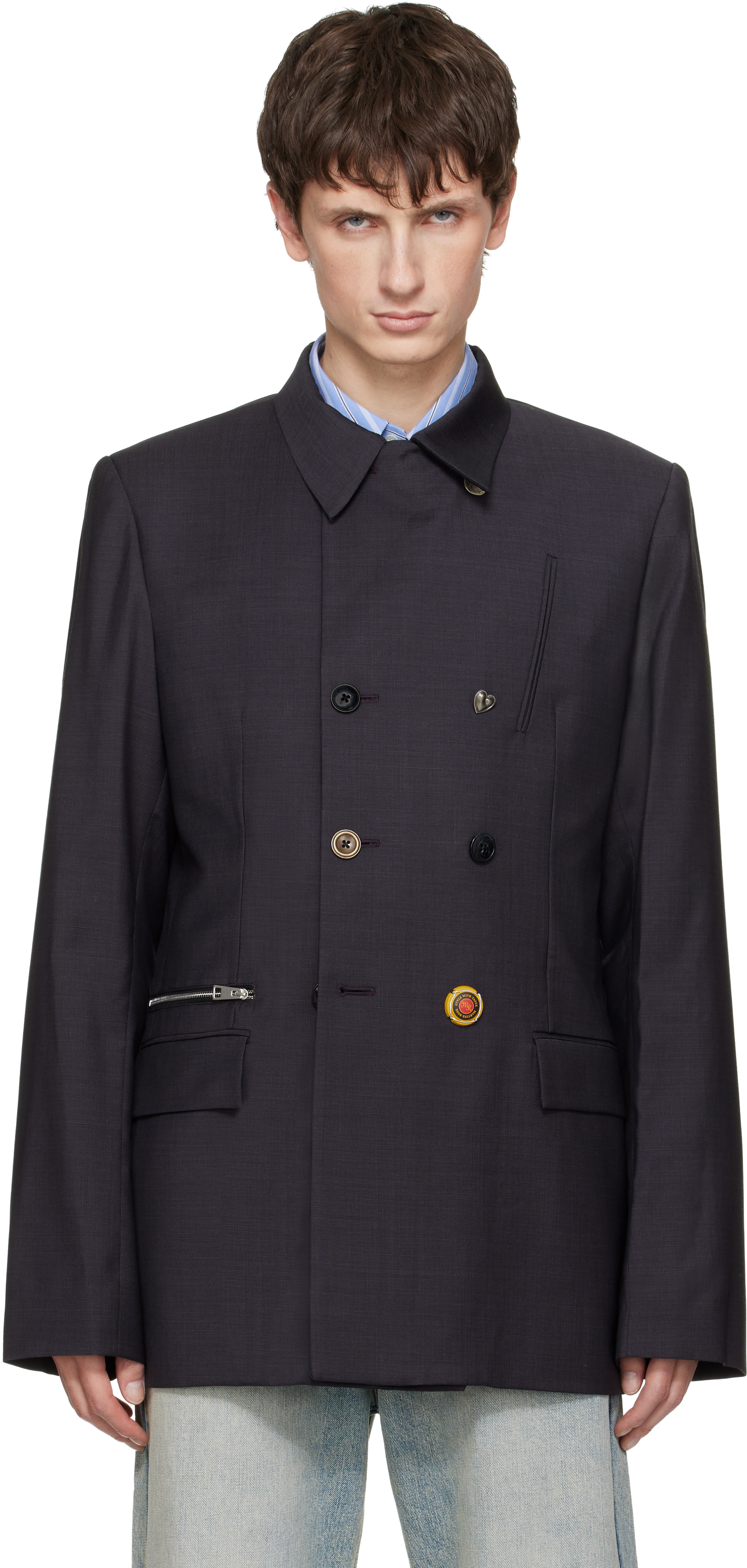 Martine Rose Black Double-Breasted Zip Blazer