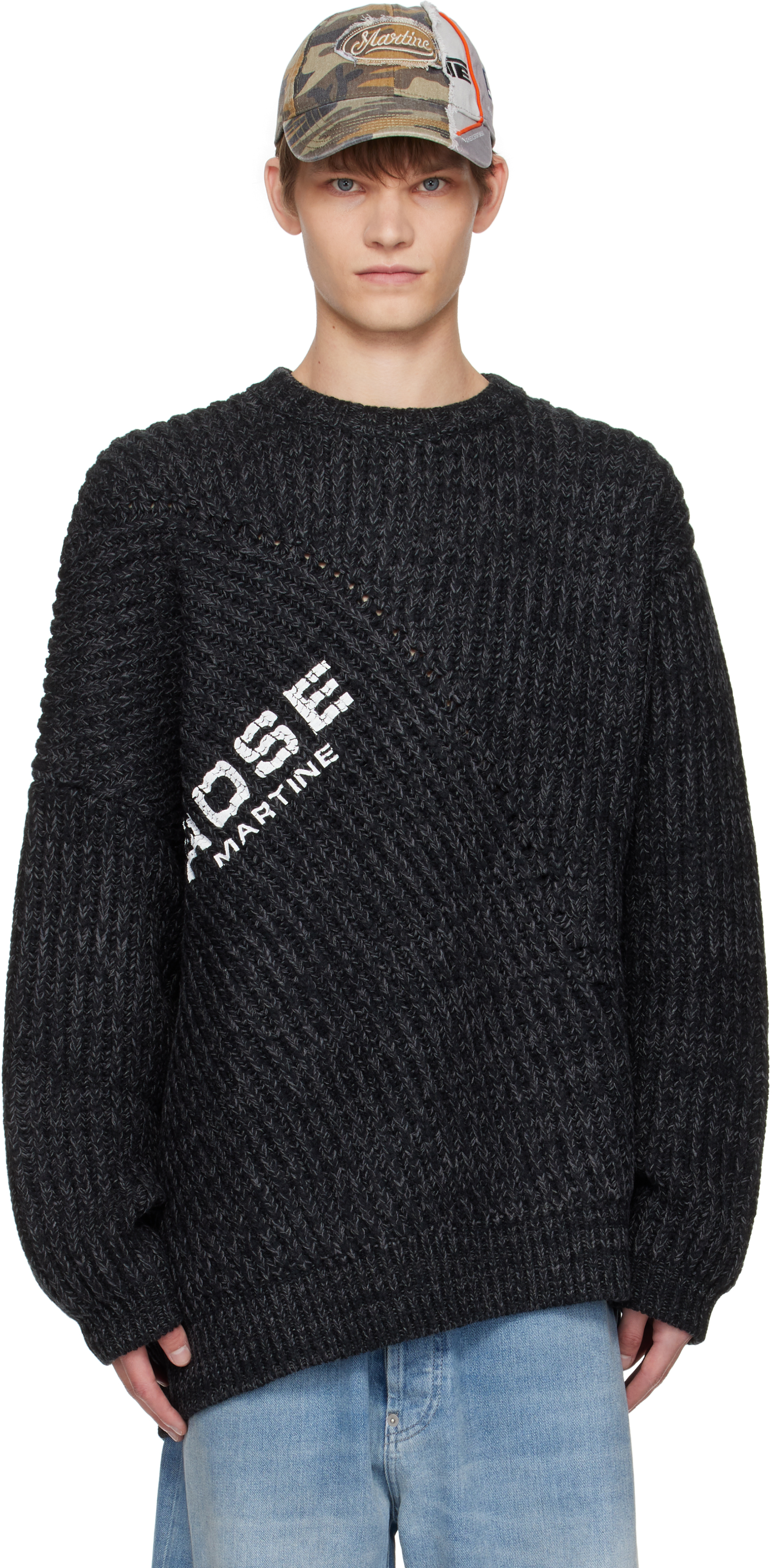 Martine Rose: Gray Engineered Fisherman Rib Sweater | SSENSE