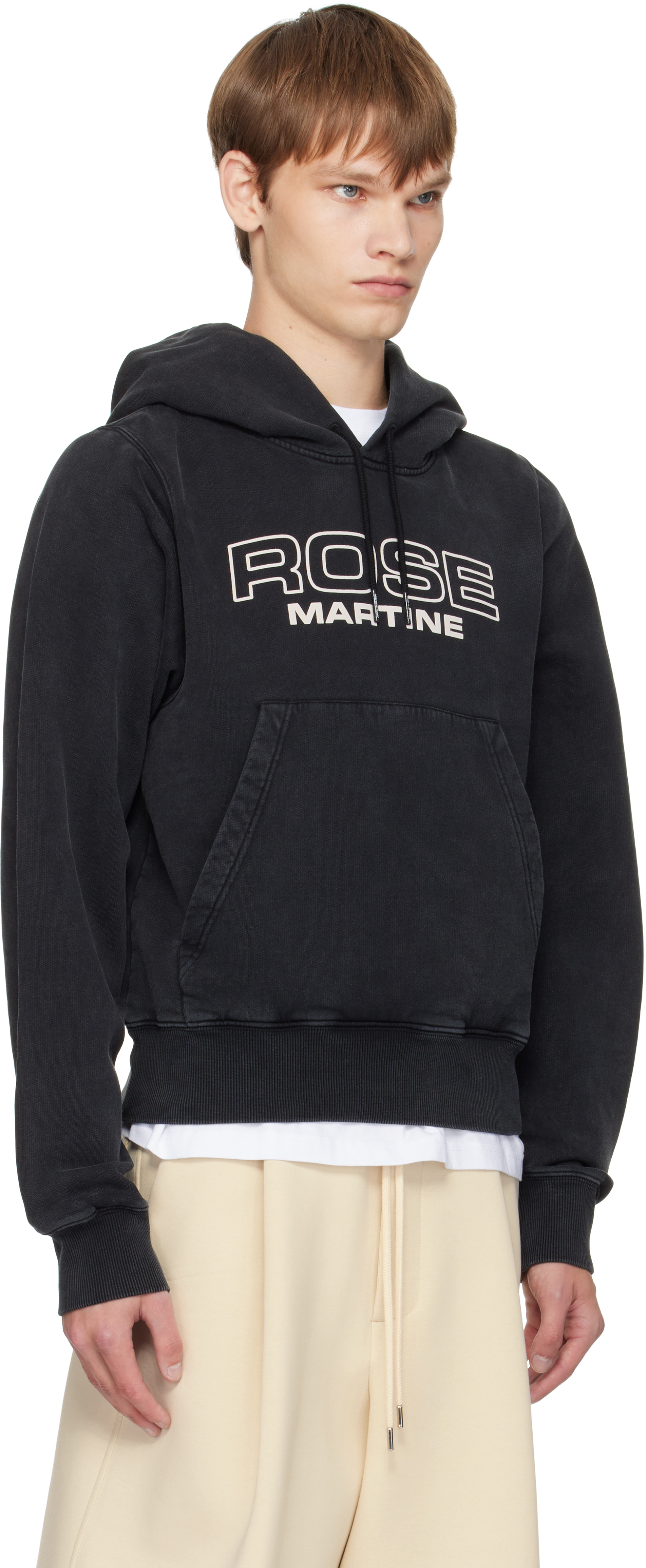 Martine Rose Black Shrunken Hoodie In Multi