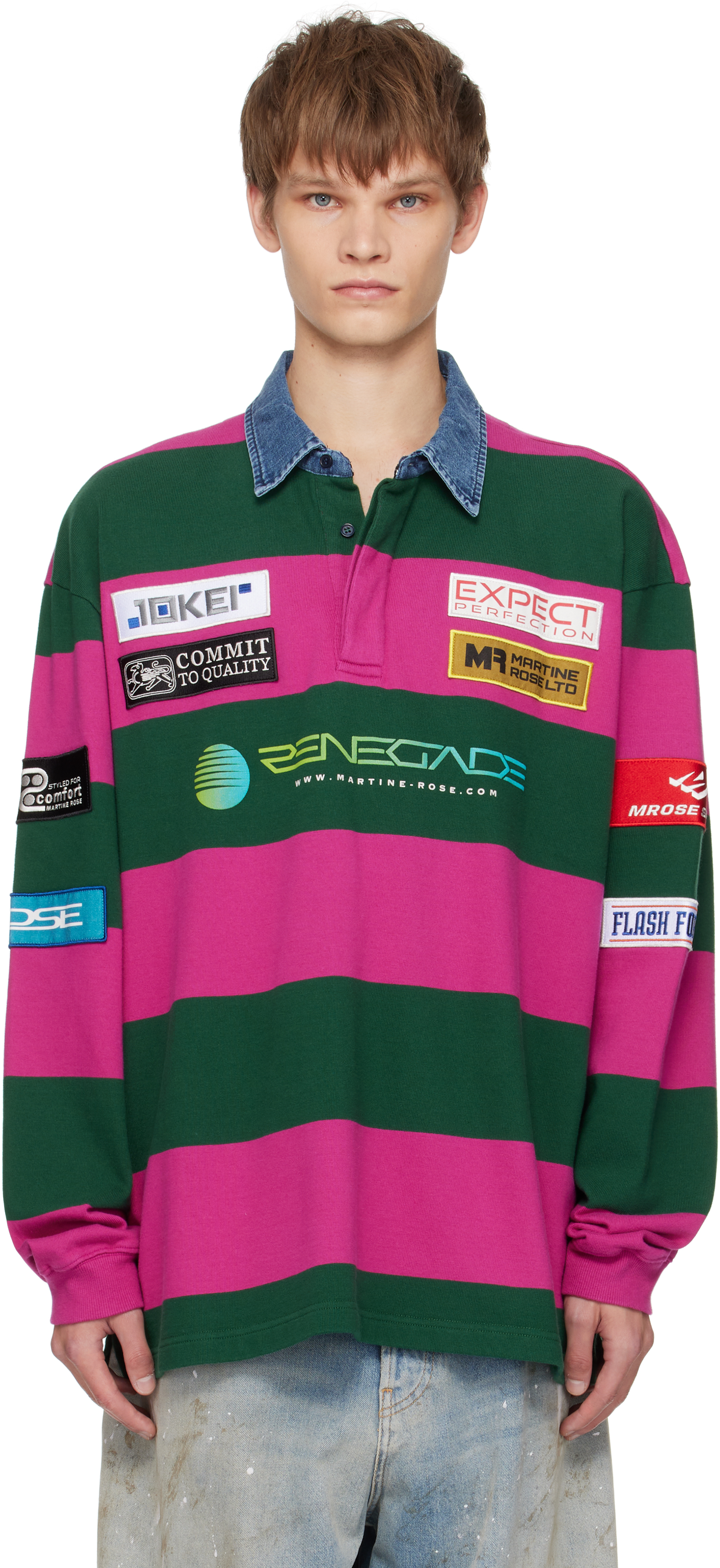 Martine Roseのパープル＆グリーン ラガーシャツがセール中