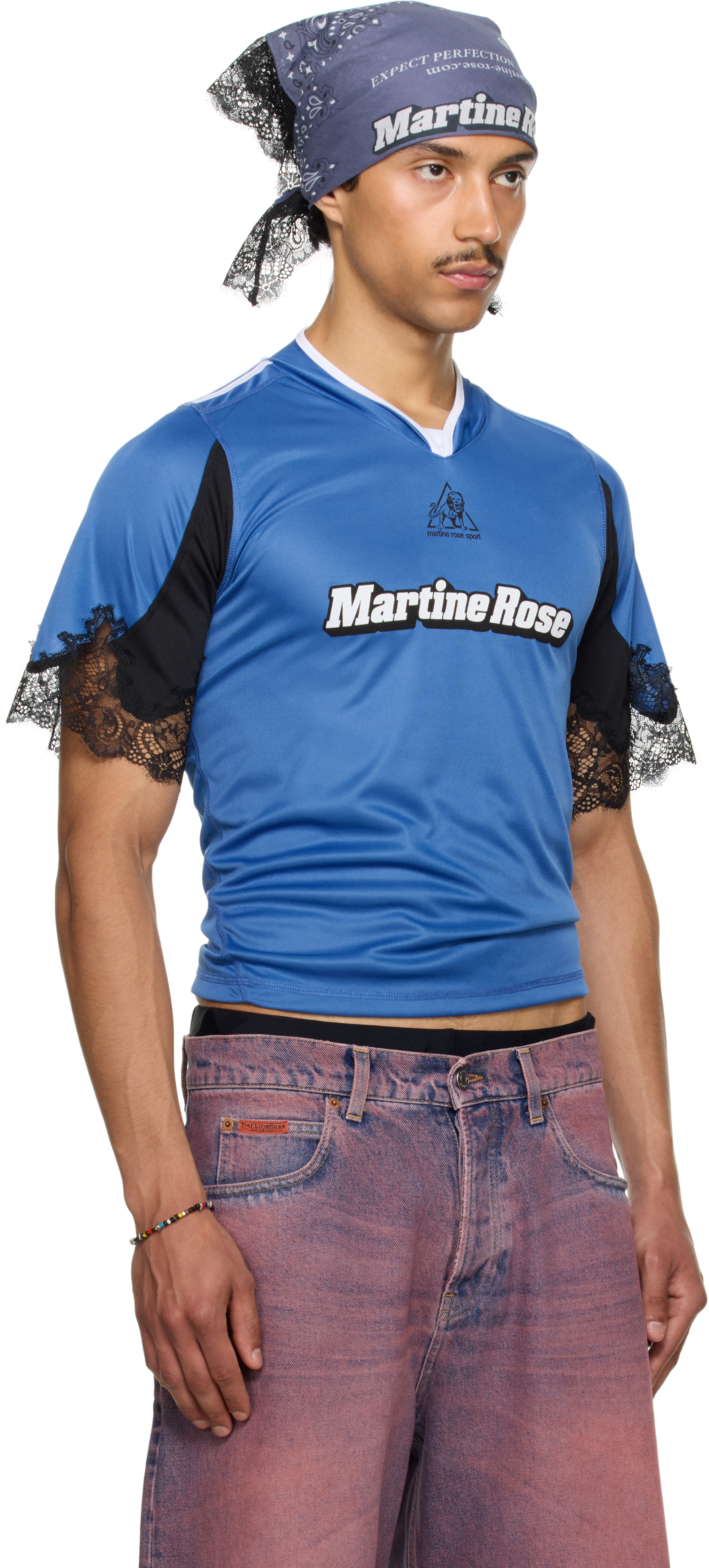 Martine Rose SSENSE Exclusive Blue Lace Trim Football Jersey Top