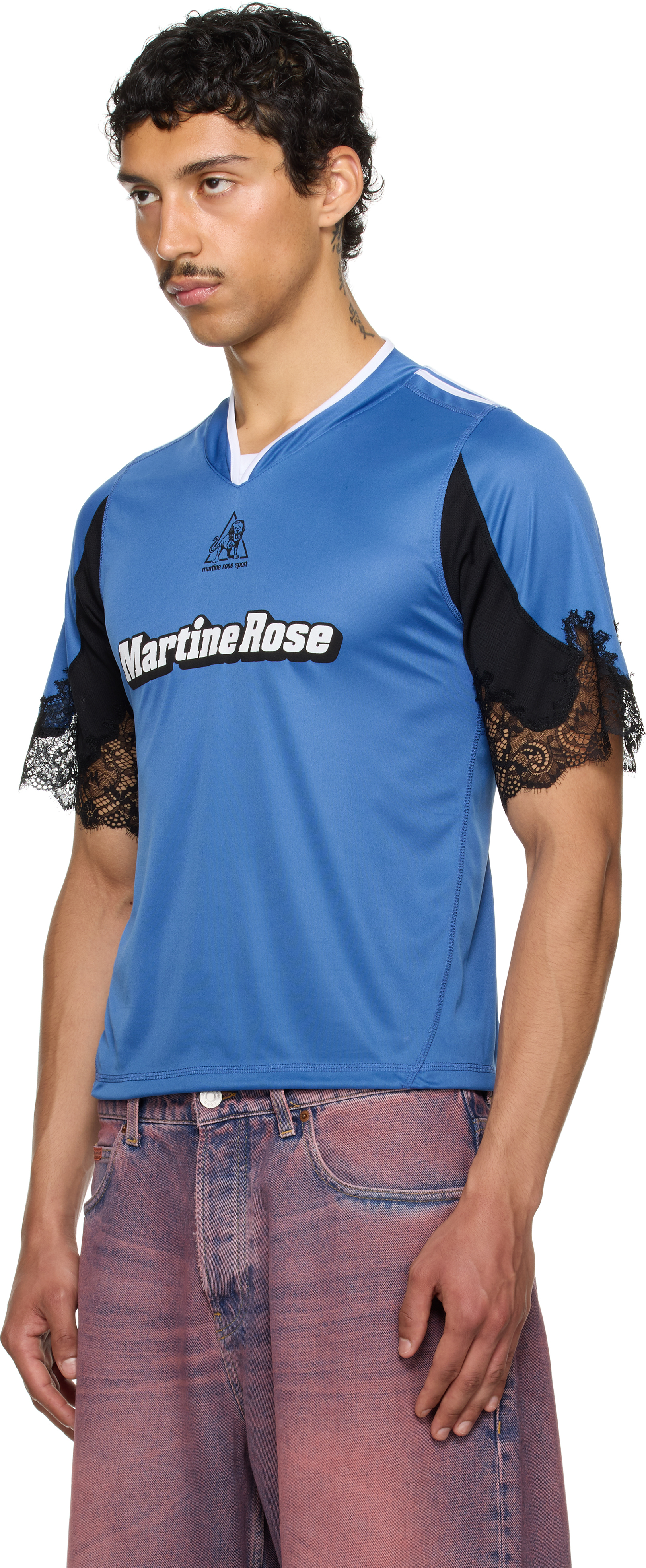 Martine Rose SSENSE Exclusive Blue Lace Trim Football Jersey Top