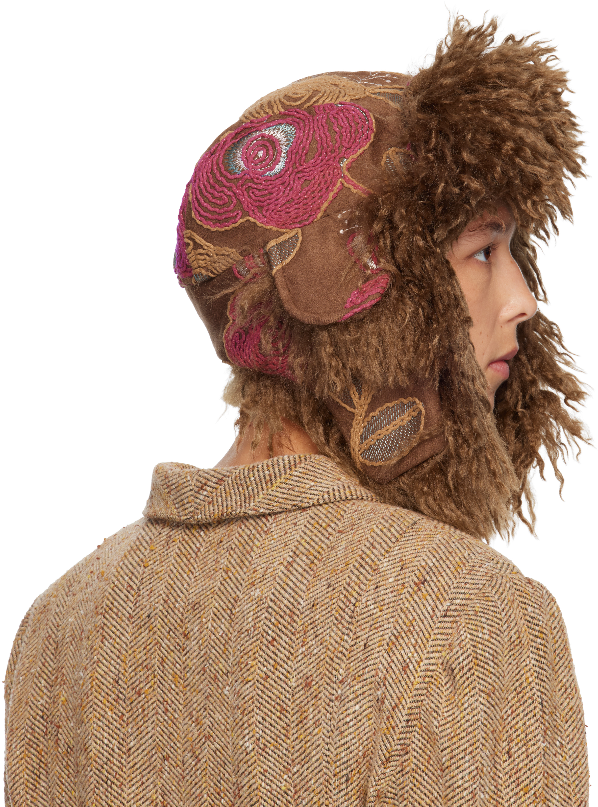 Anna Sui Tan Faux Fur Trim Aviator Hat