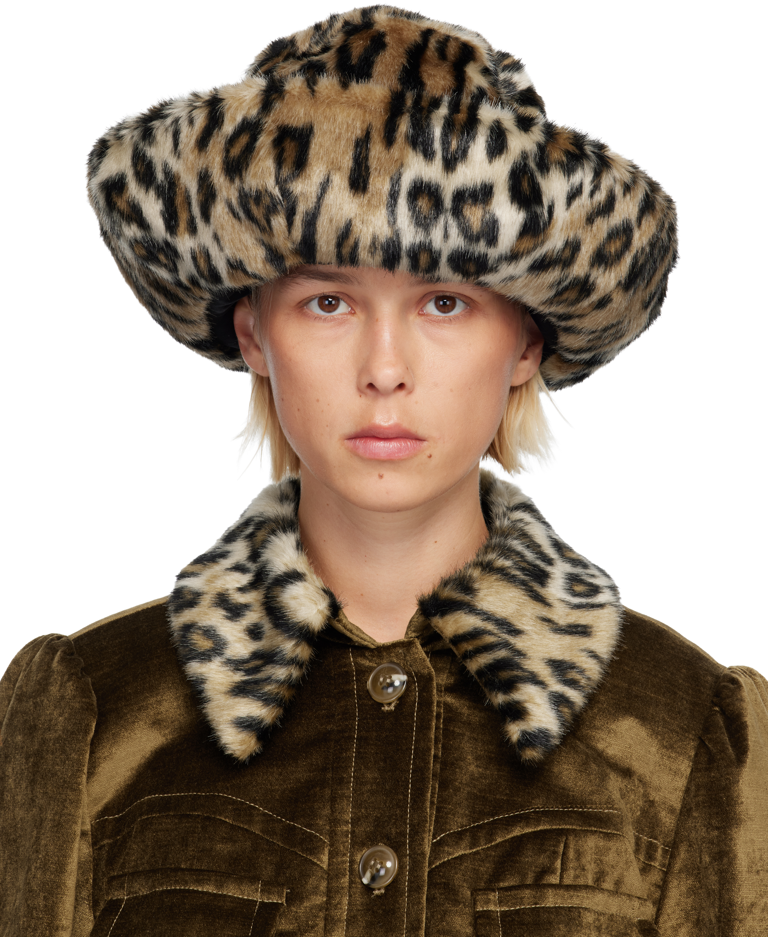Anna Sui Multicolor Faux Leopard Hat In Brown