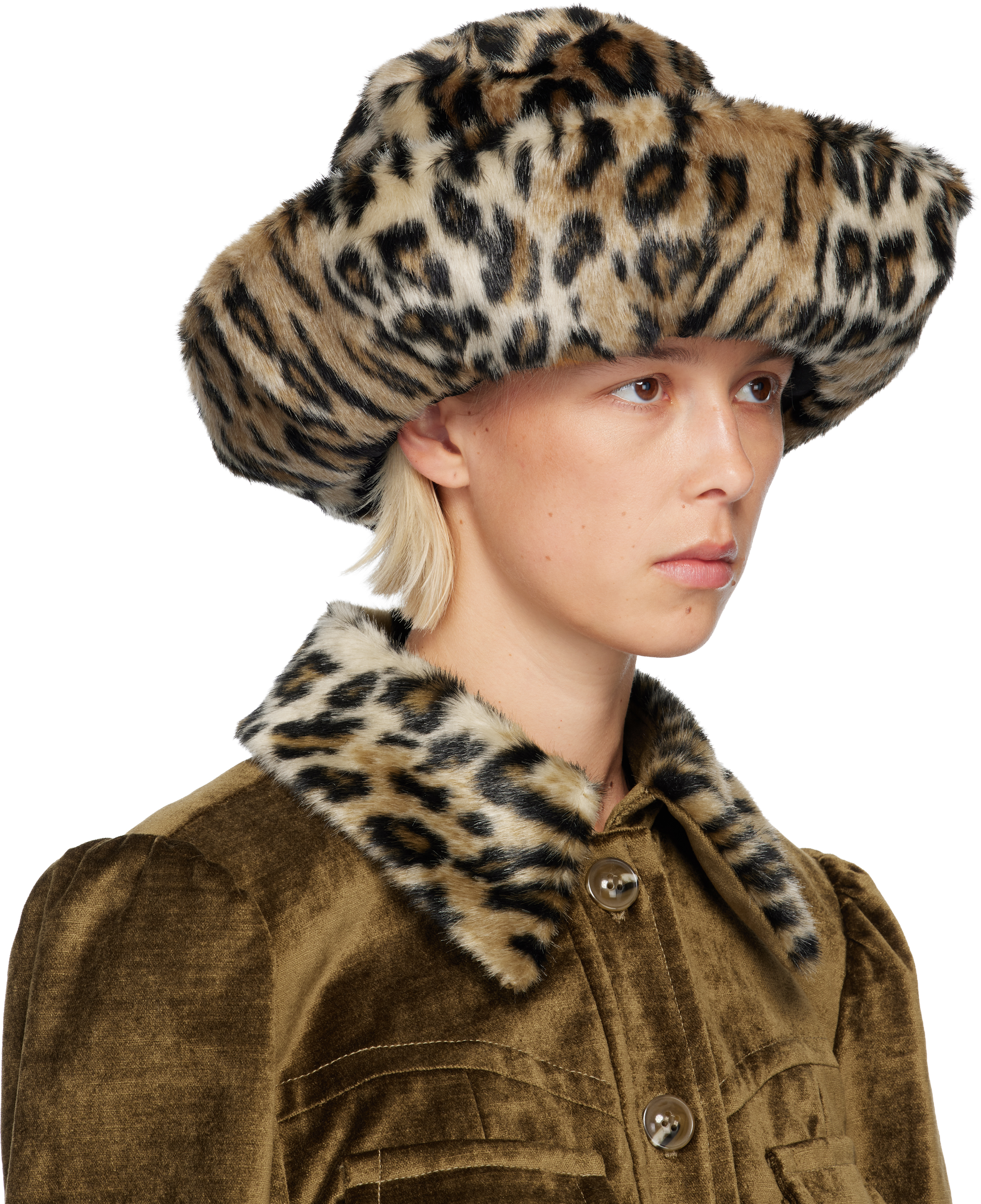 Anna Sui Multicolor Faux Leopard Hat In Brown