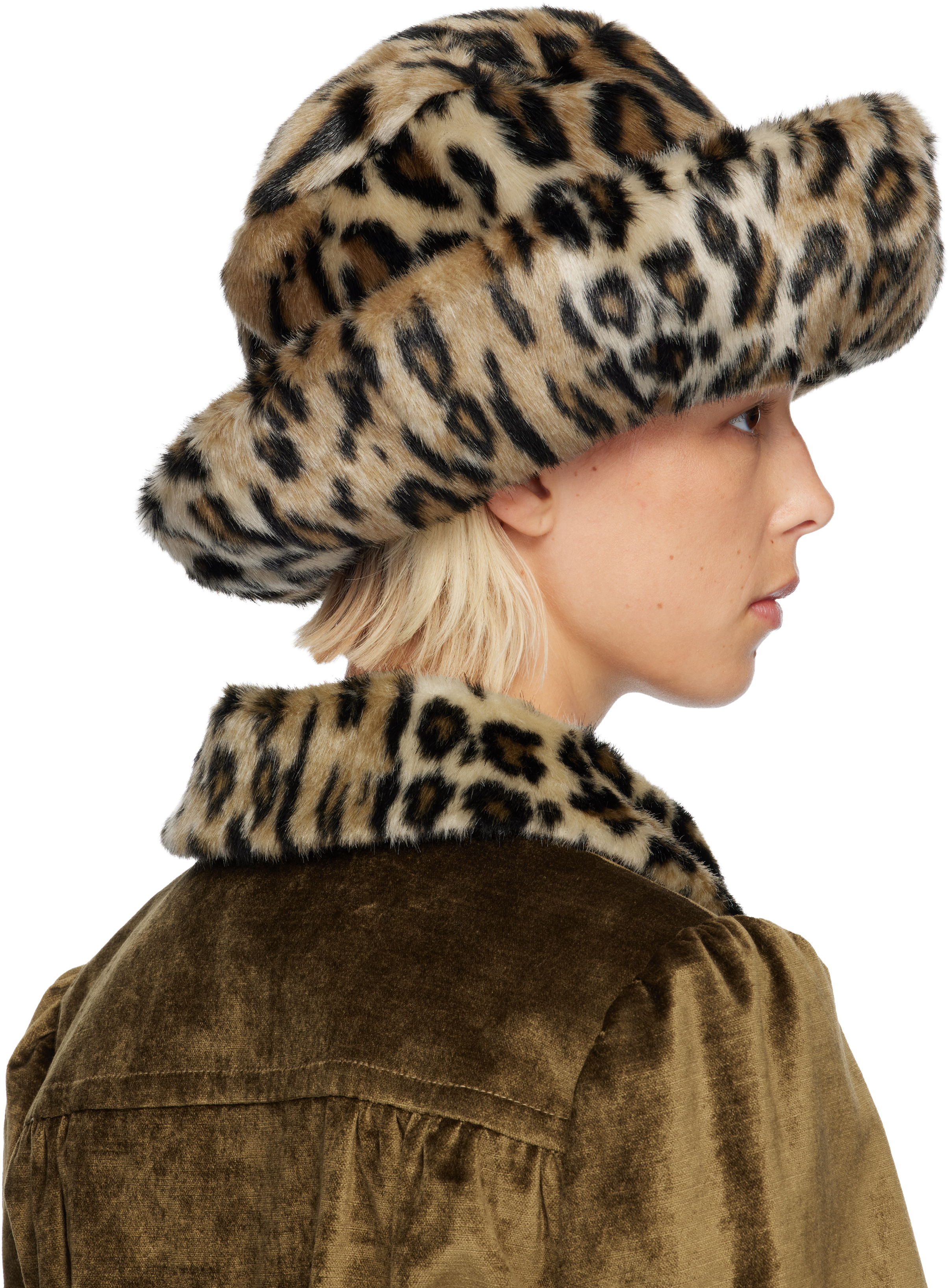 Anna Sui Multicolor Faux Leopard Hat In Brown