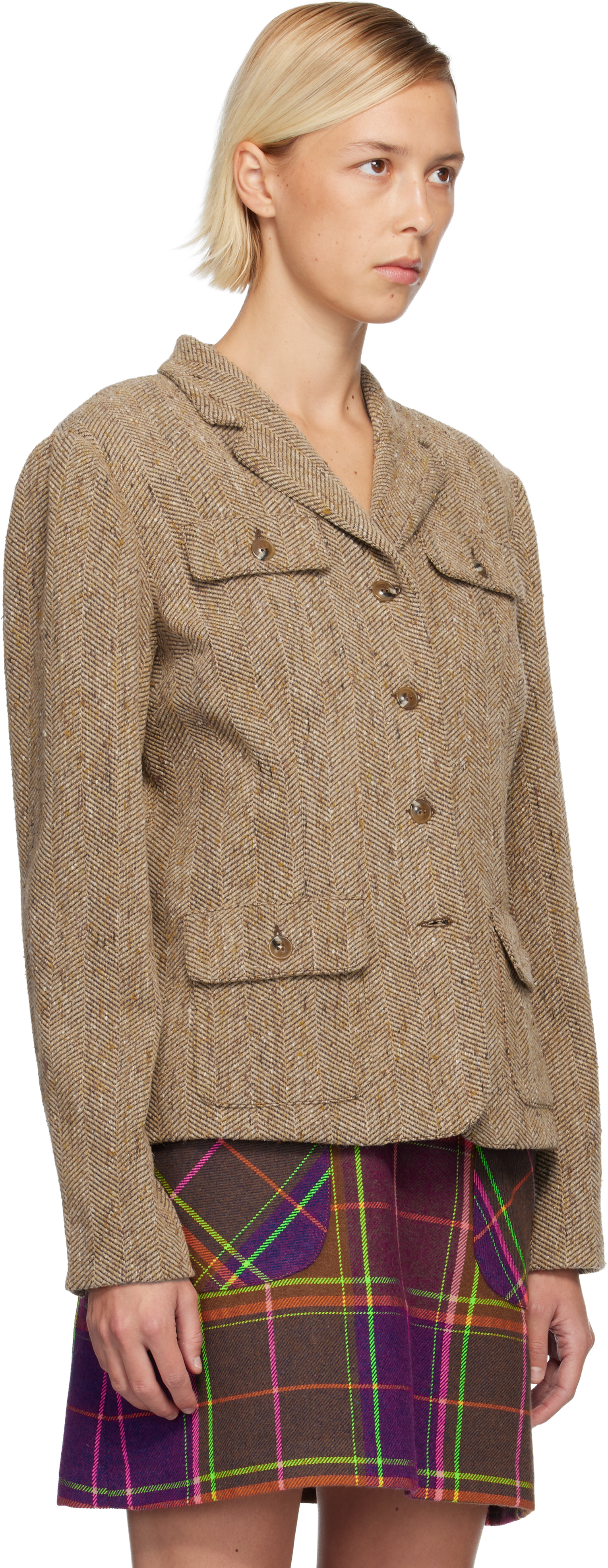 Anna Sui Beige Herringbone Blazer In Brown