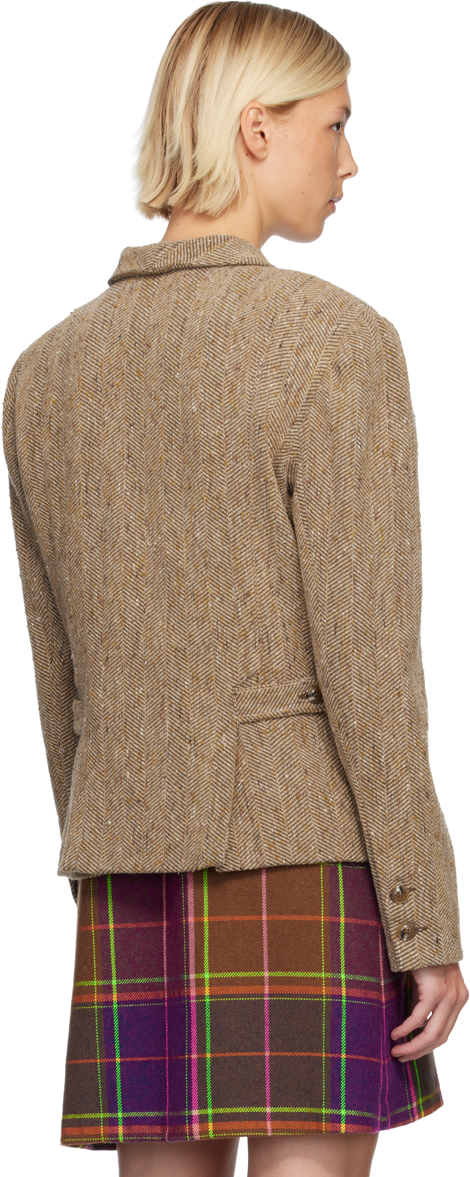 Anna Sui Beige Herringbone Blazer In Brown