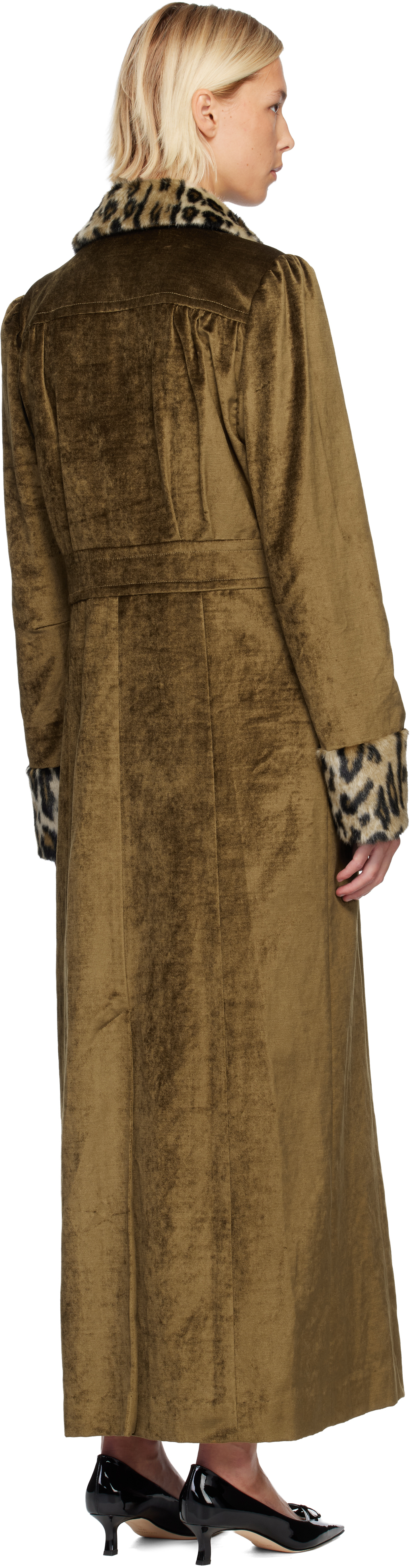 Anna Sui Beige Velour Coat In Green