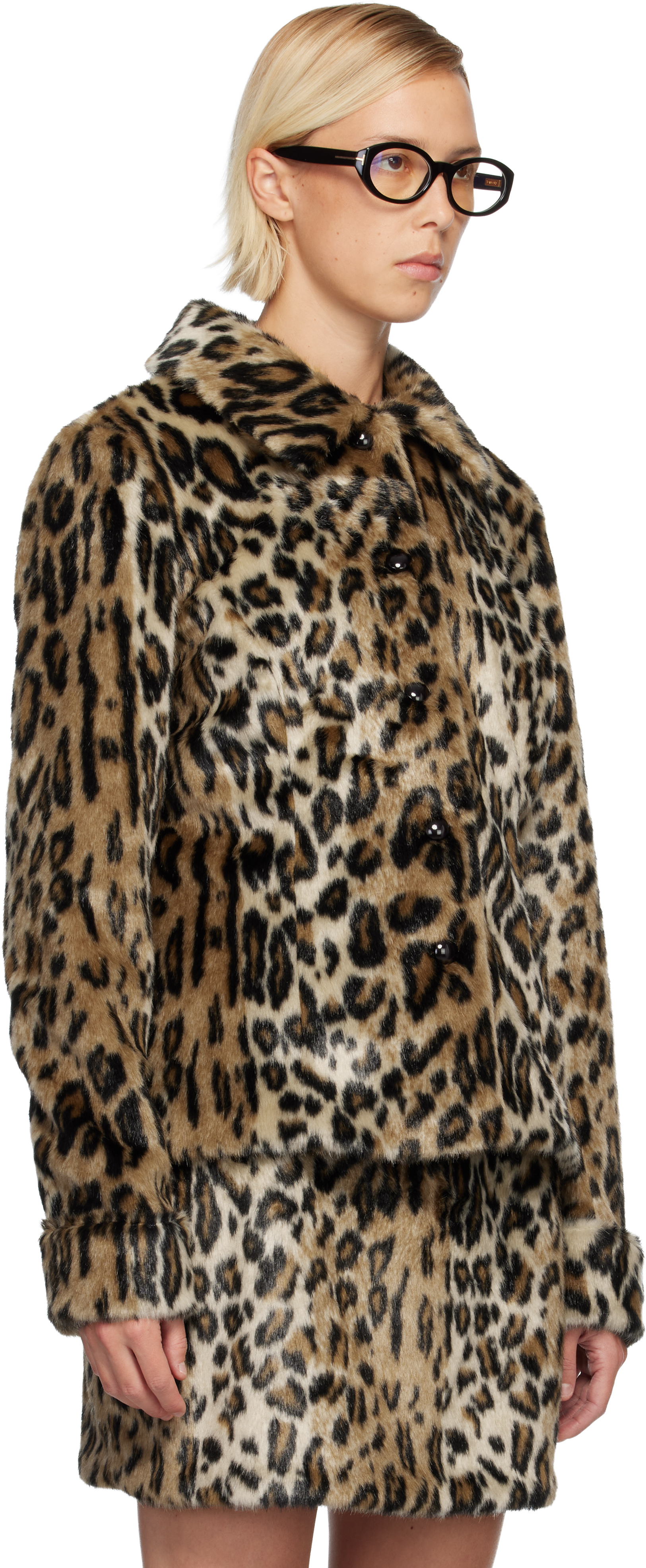 Anna Sui Beige & Black Leopard Faux-fur Jacket In Animal Print