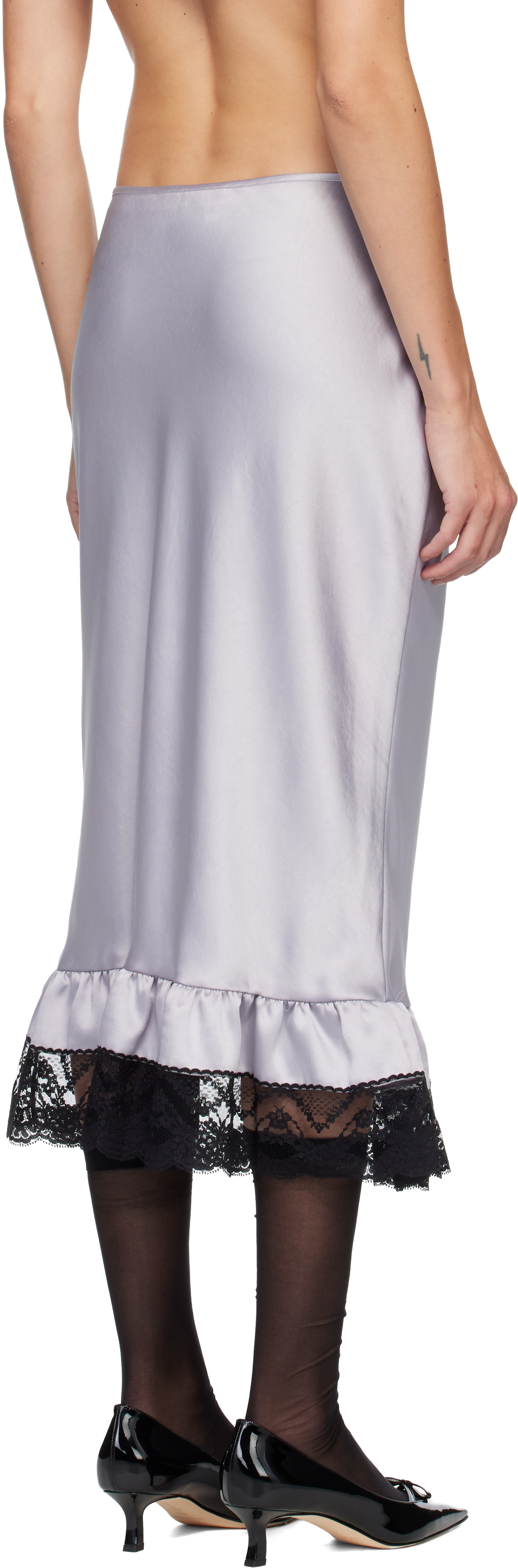 Anna Sui Silver Boudoir Satin Lace Midi Skirt In Multi