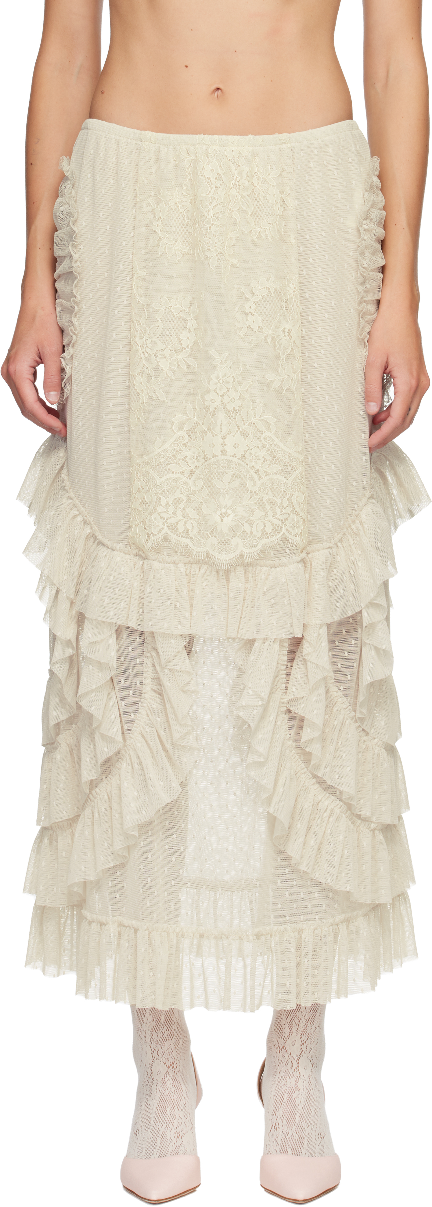 Anna Sui Off-white Ruffle Maxi Skirt In White