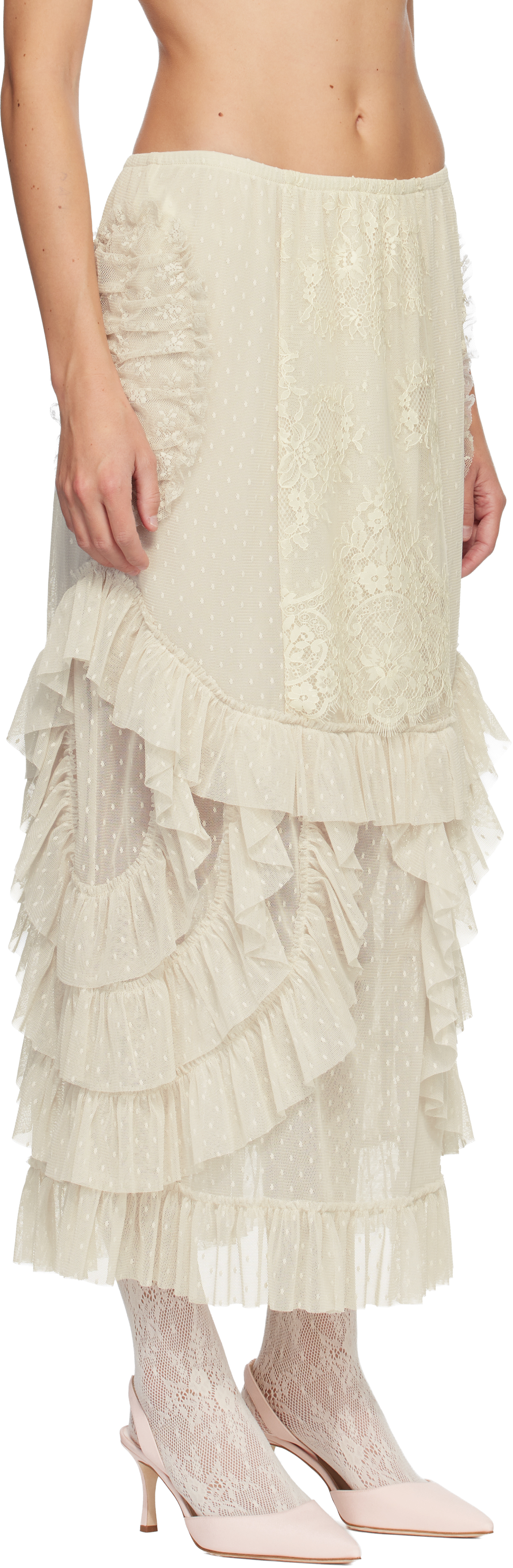 Anna Sui Off-white Ruffle Maxi Skirt In White
