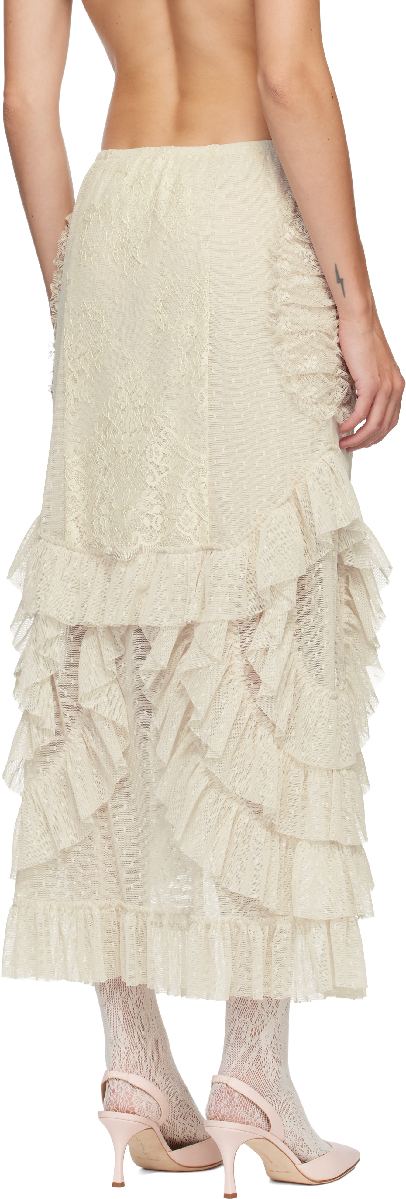 Anna Sui Off-white Ruffle Maxi Skirt In White