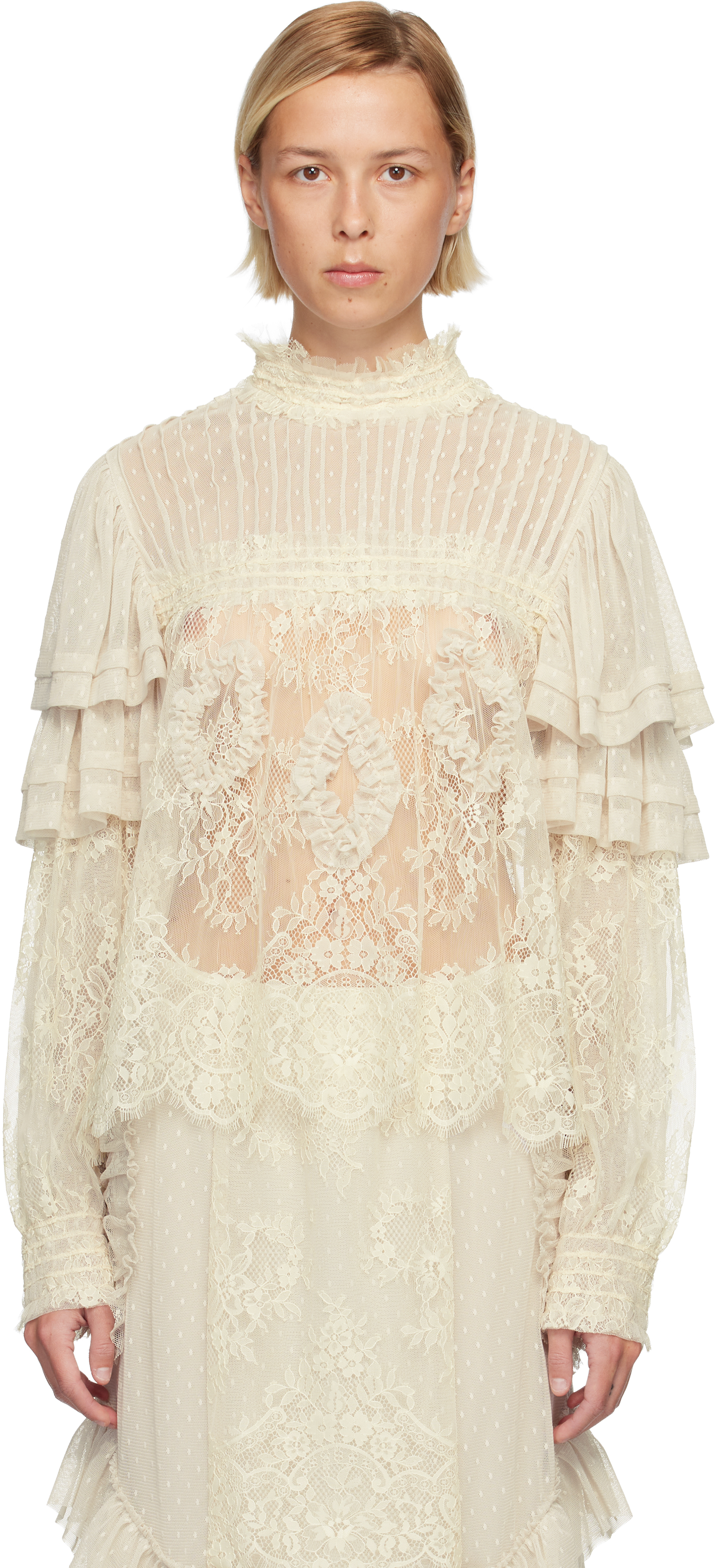 Anna Sui Off-white Victorian Lace Blouse In White