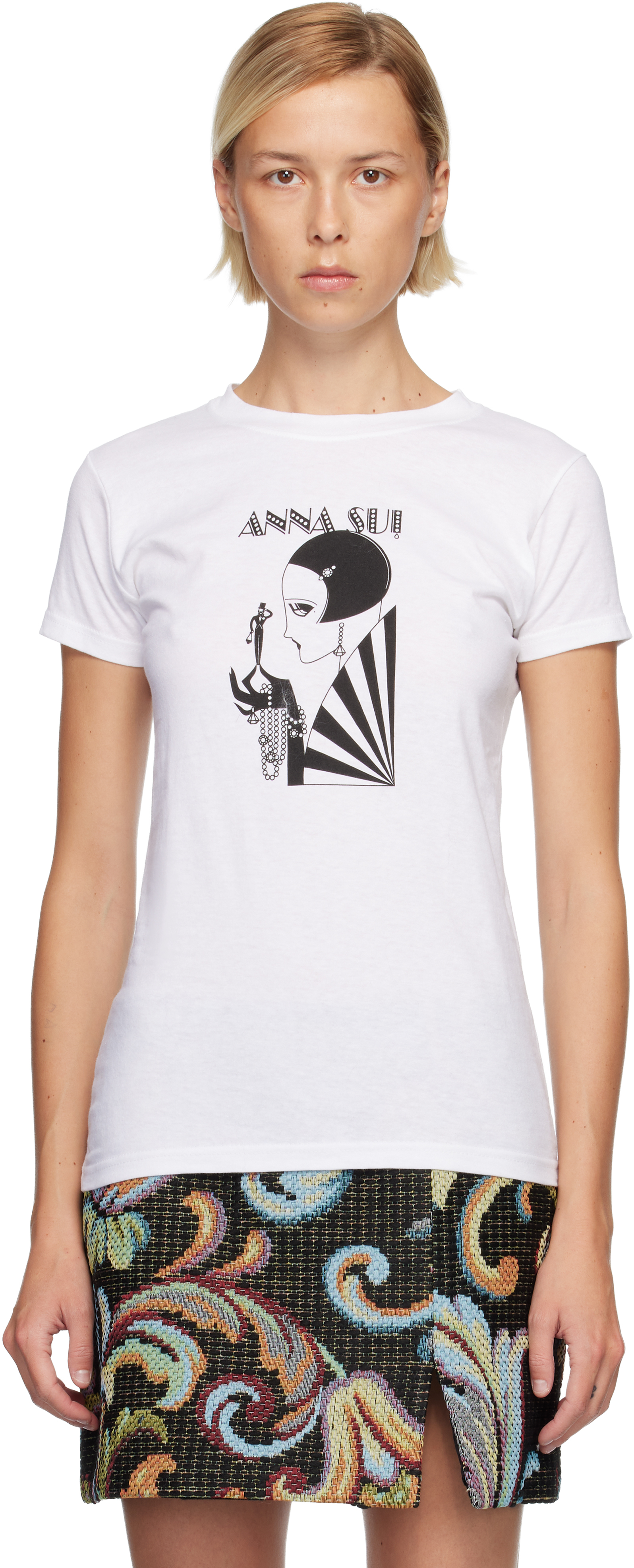 White Mad Cap Heiress Baby T-shirt by Anna Sui on Sale