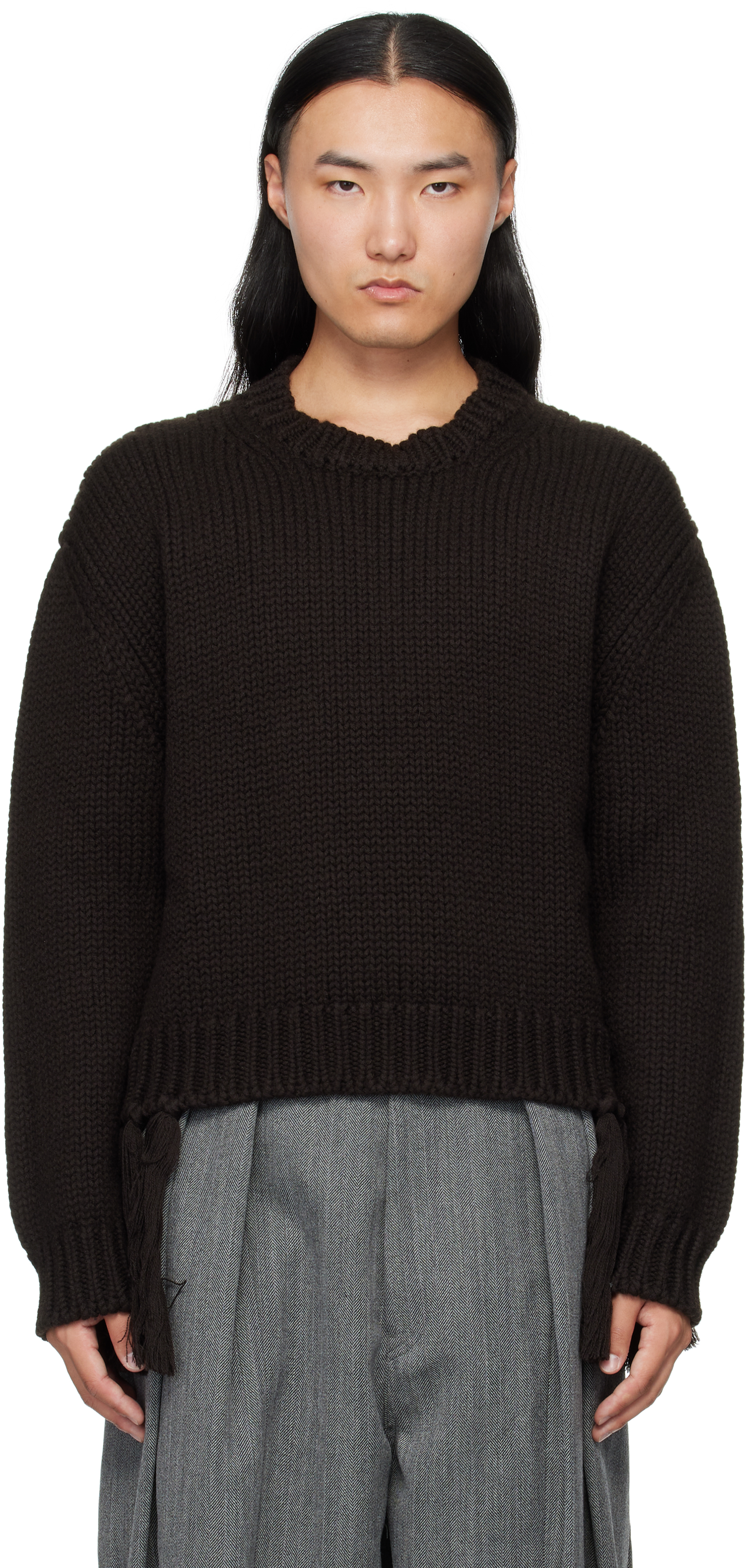 HED MAYNER ブラウン ニット セーター L Brown Crewneck Sweater by Hed Mayner on Sale