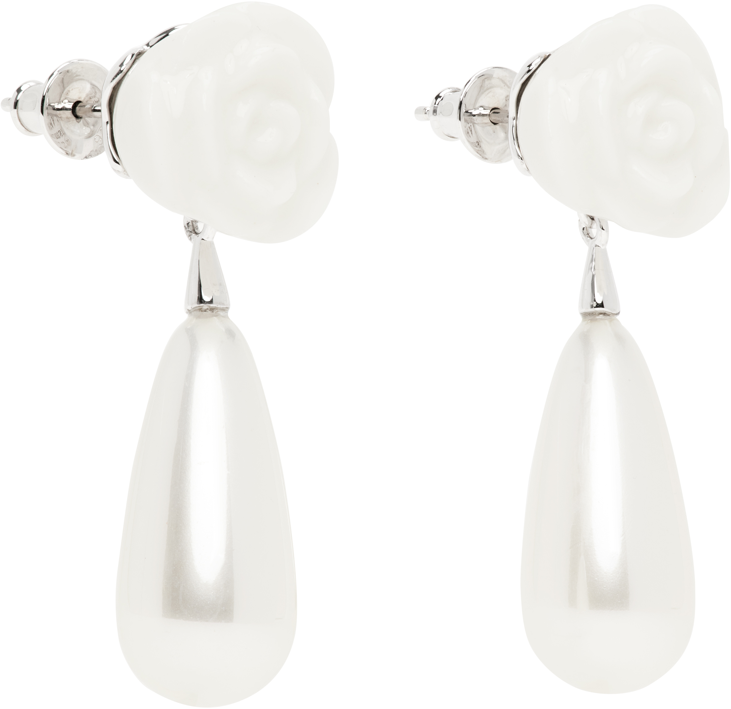 Shushu-tong Ssense Exclusive Bridal Capsule Yvmin Edition Ceramic Rose Faux-pearl Earrings In Wh100 White