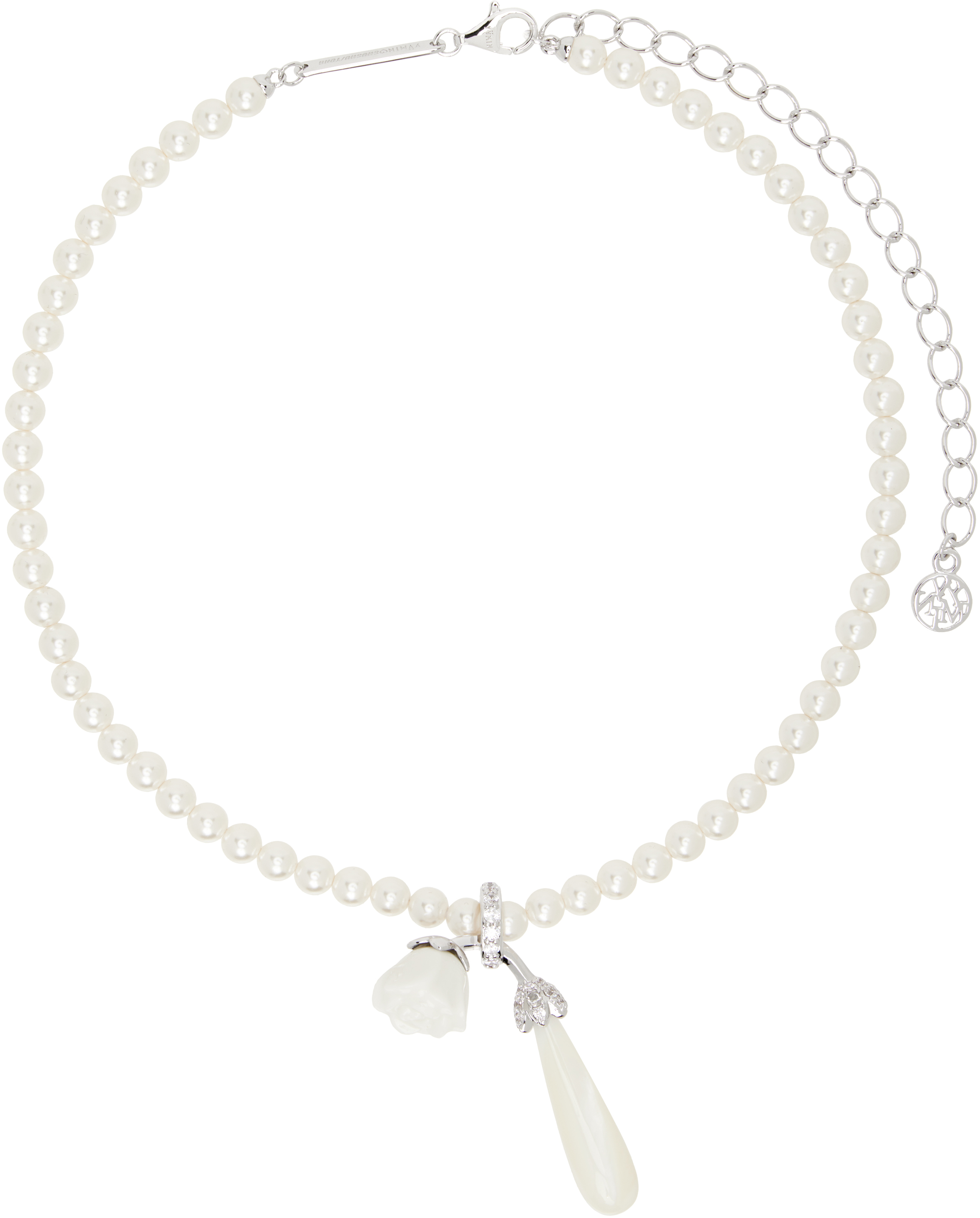 Shushu-tong Ssense Exclusive Bridal Capsule Yvmin Edition Ceramic Rose Faux-pearl Necklace In Wh100 White