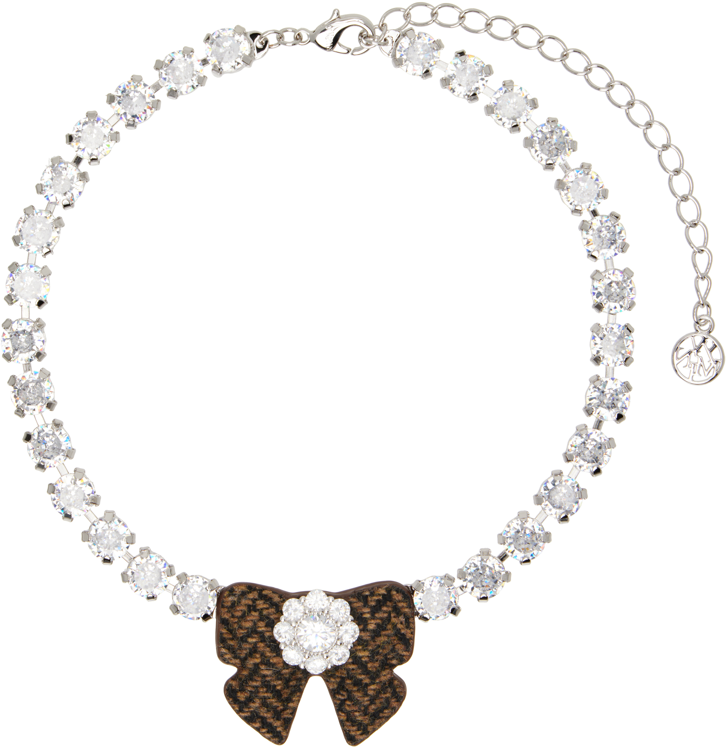 YVMIN Edition Fabric Bow Gemstone Necklace by SHUSHU/TONG on Sale