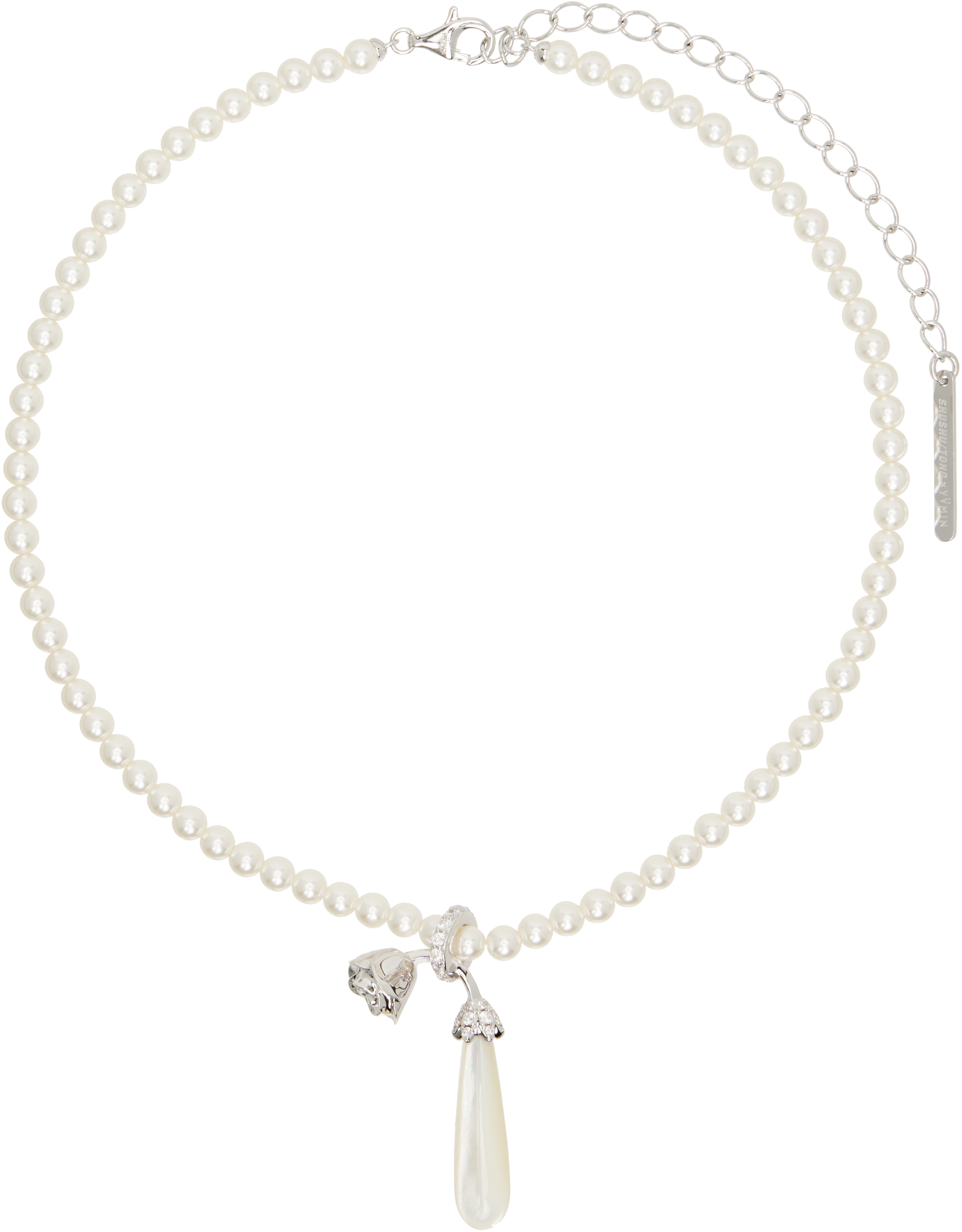 Shushu-tong Yvmin Edition Pearl Drop Sleeping Rose Necklace In Silver