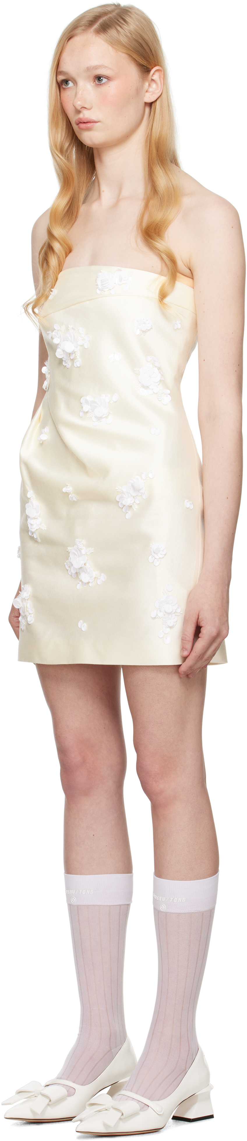 Shushu-tong Ssense Exclusive Bridal Capsule Bow Pintuck Pleated Minidress In Wh100 White