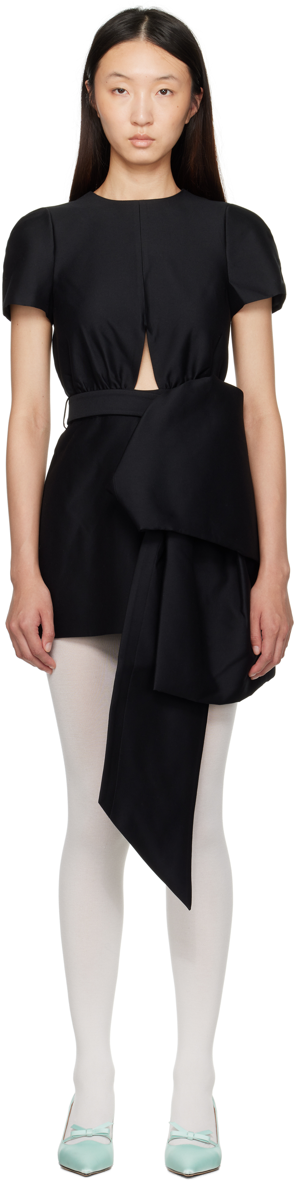 【関税込み】Shushu/Tong ブラック コルセット ミニワンピース Black Lapel Waist-Cinching Straight Minidress by SHUSHU/TONG