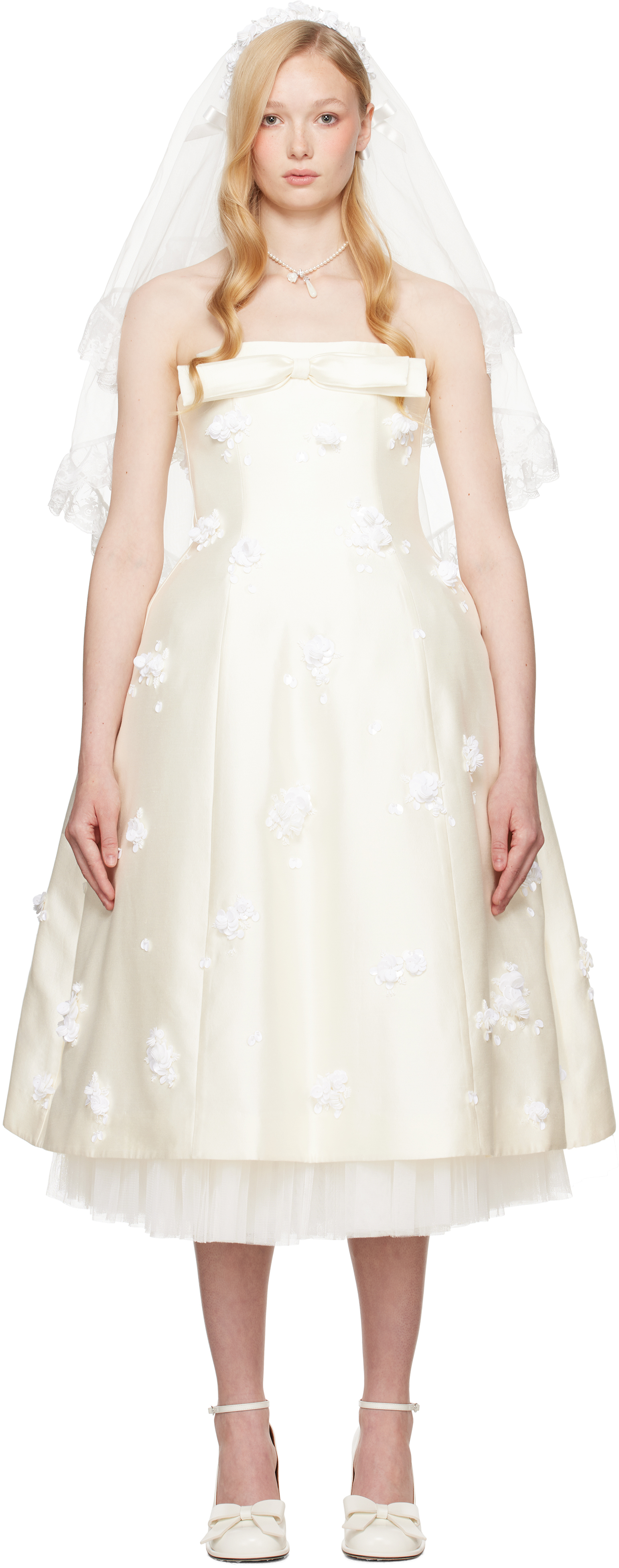 Shop Shushu-tong Ssense Exclusive Bridal Capsule Bowknot Bandeau Midi Dress In Wh100 White