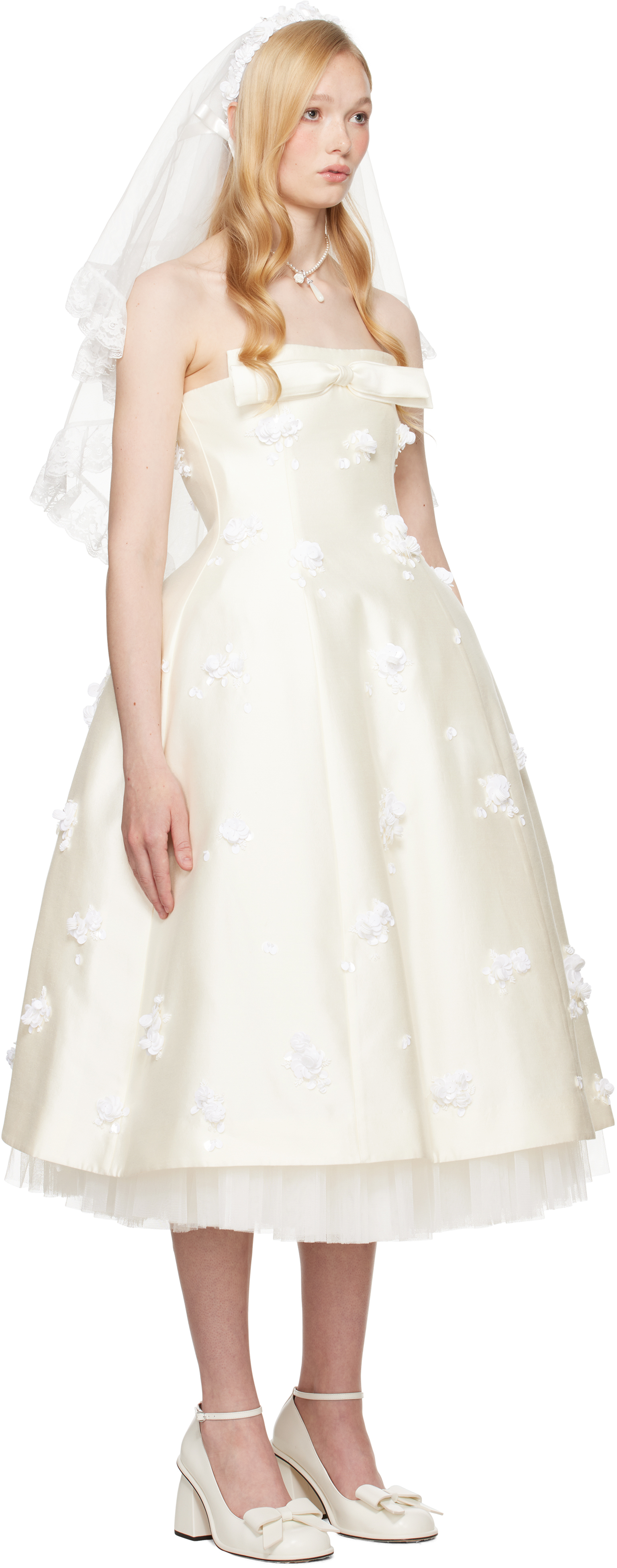 Shop Shushu-tong Ssense Exclusive Bridal Capsule Bowknot Bandeau Midi Dress In Wh100 White