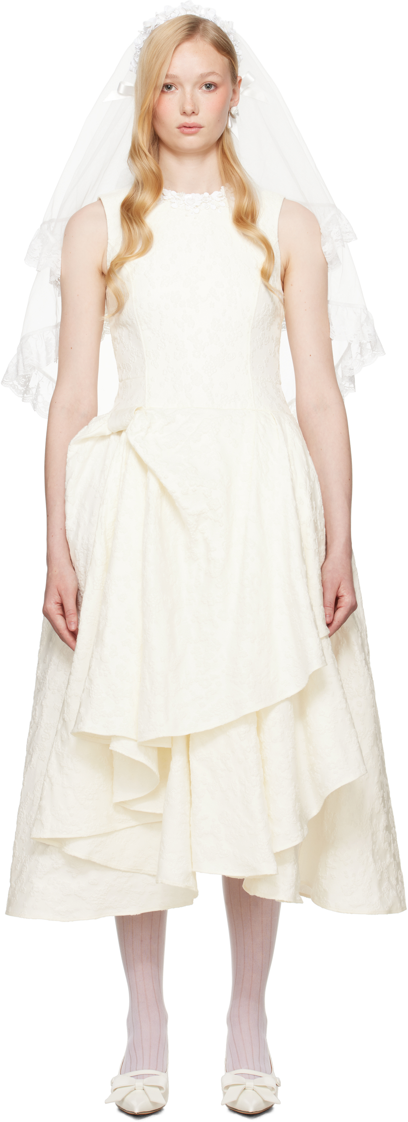 Shushu-tong Ssense Exclusive Bridal Capsule Irregular Hem Midi Dress In Wh100 White