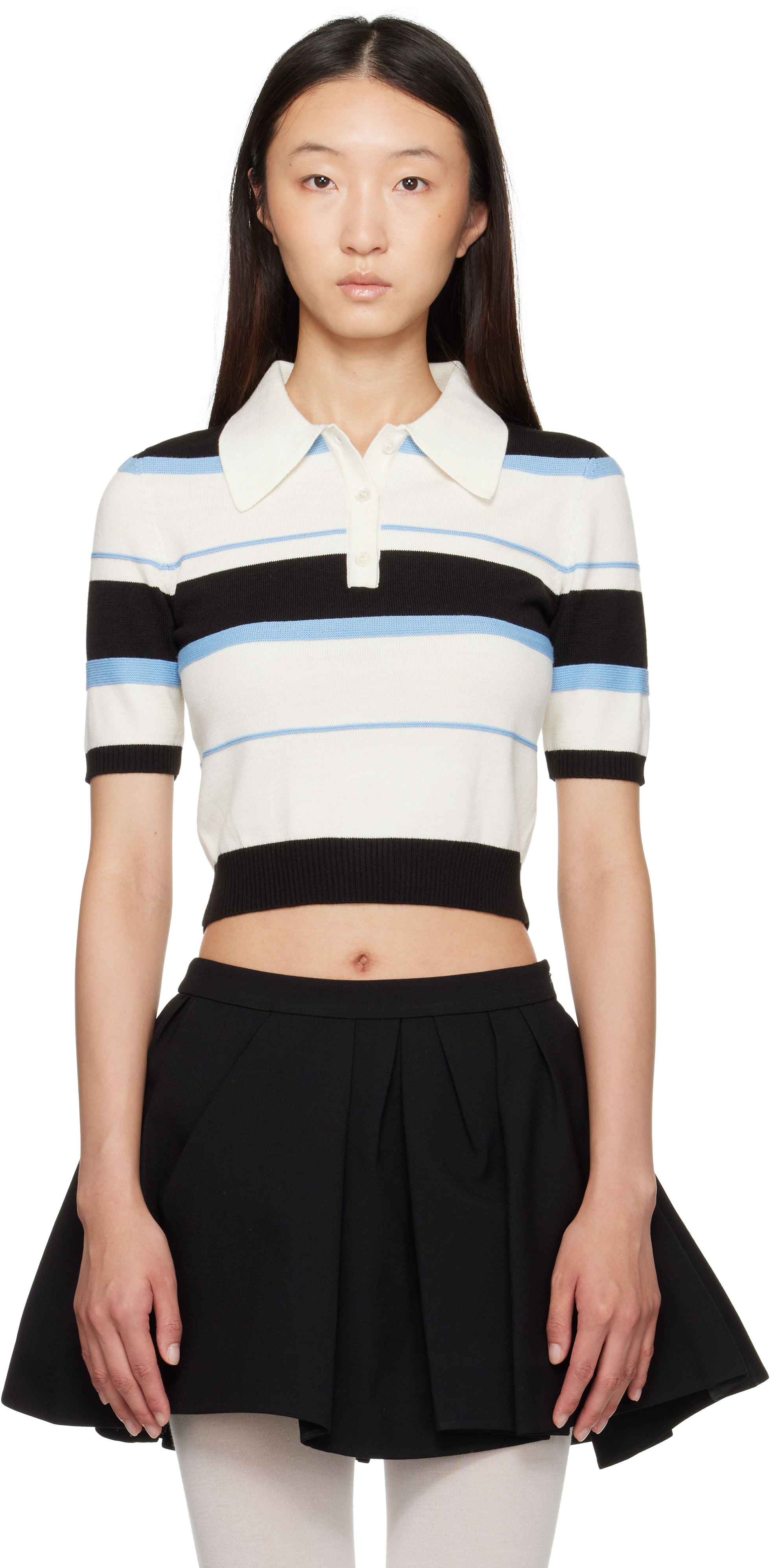 Blue & White Stripe-Knit Polo by SHUSHU/TONG on Sale