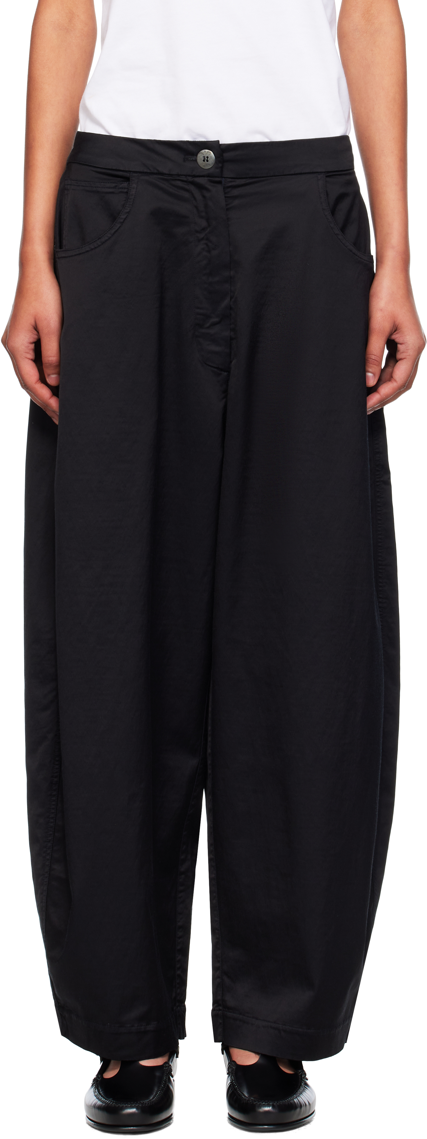 Black Satin Curved Trousers