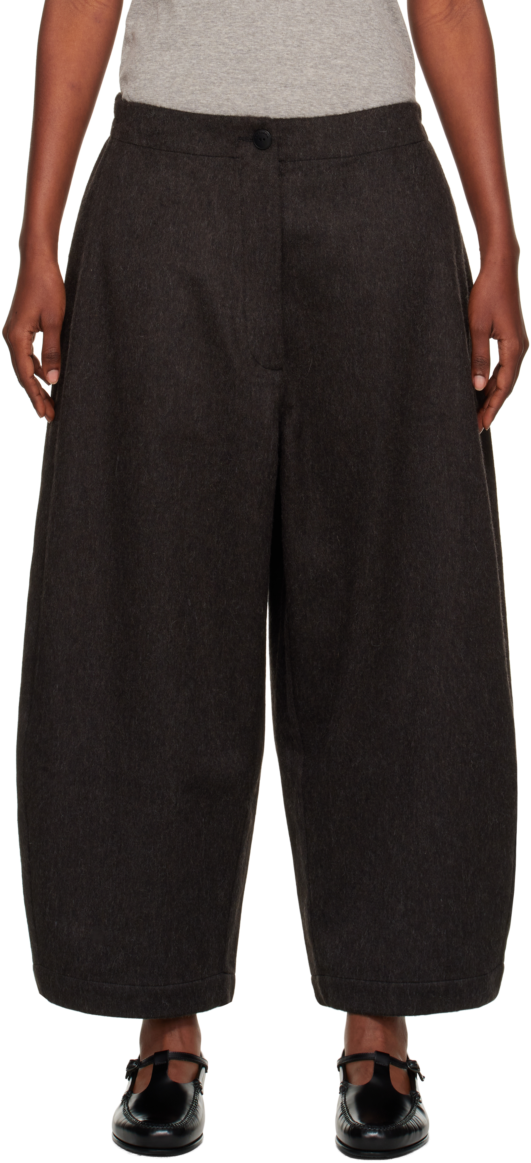 Brown Wool Curved Trousers