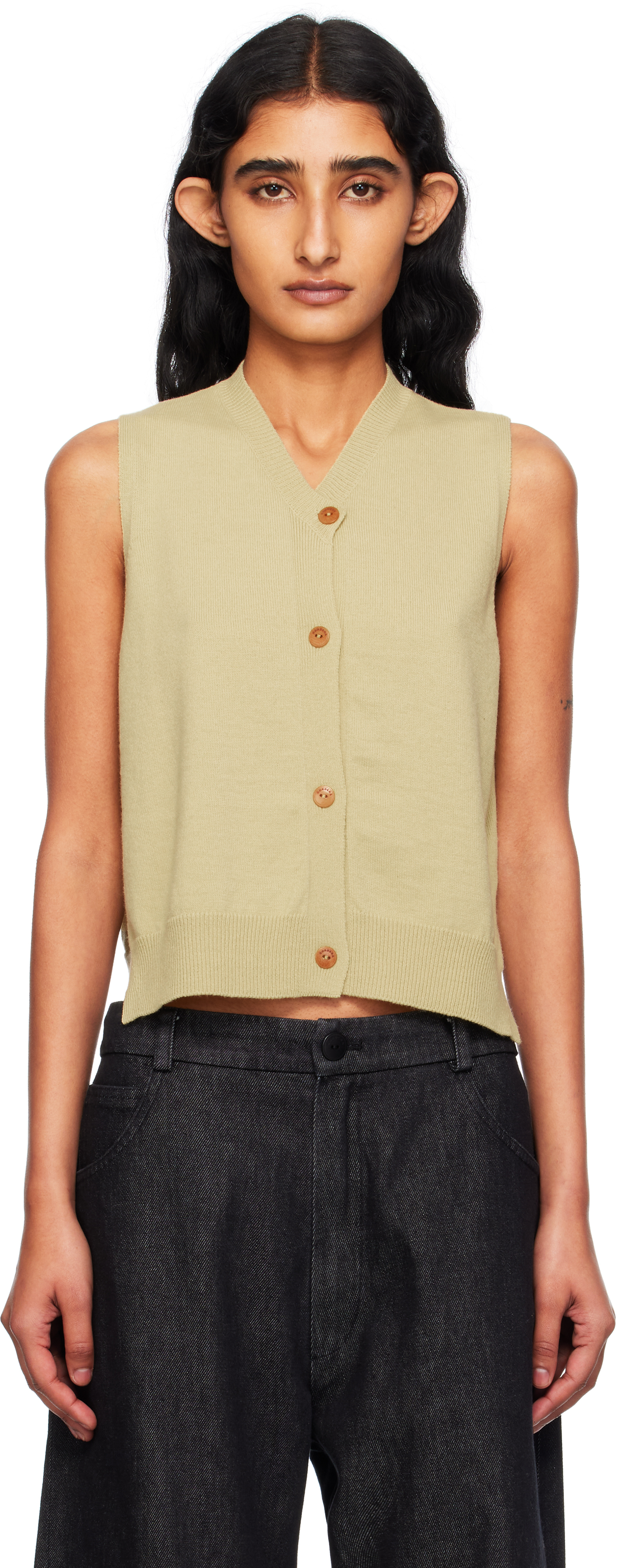 Yellow Merino Wool Waistcoat Cardigan