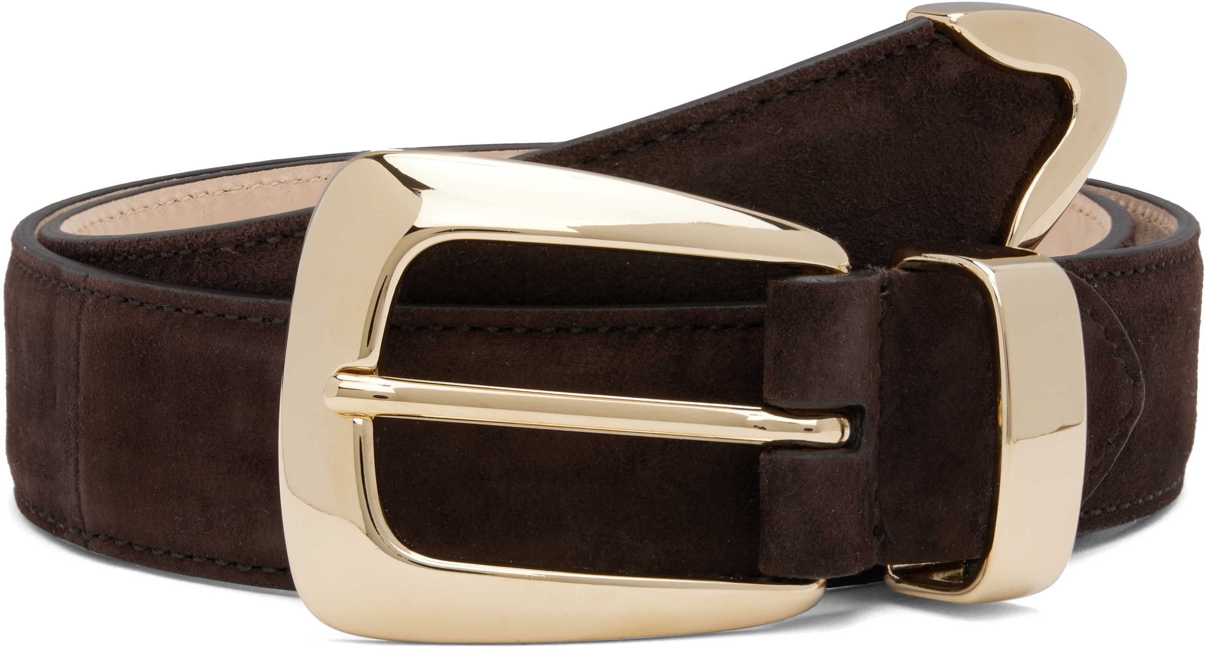 【関税込み】KHAITE ブラウン Benny ベルト Benny Belt in Dark Brown Leather and Off-White Stitching