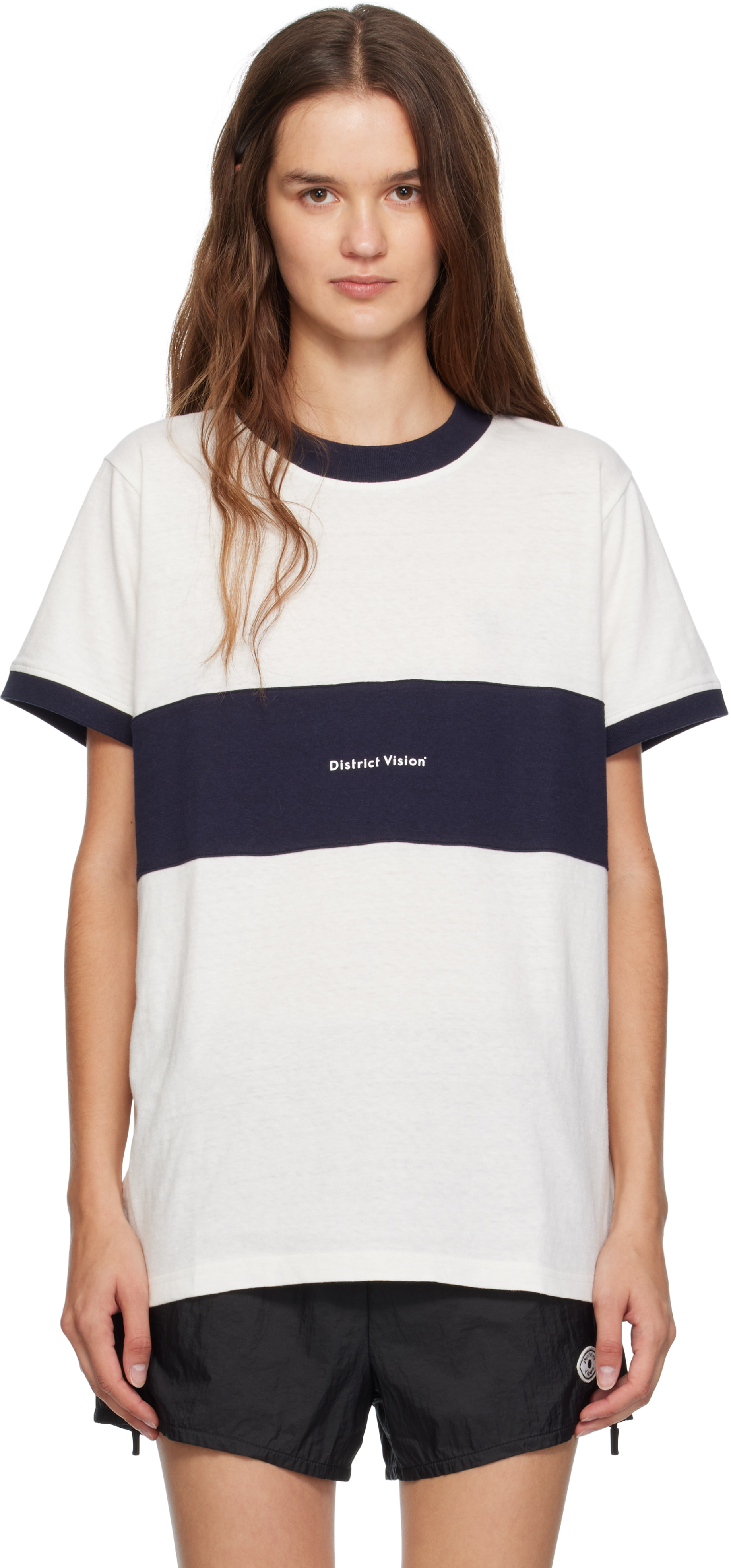 District Vision Off-white Ringer T-shirt In White